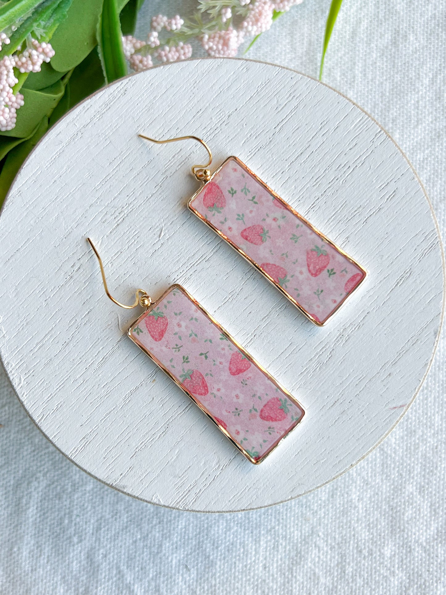 Strawberry Blossom Gold Bezel Polymer Clay Earrings