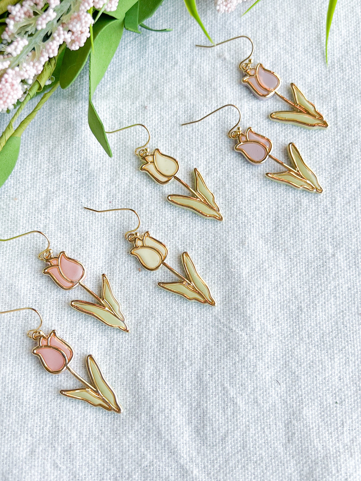 Pastel Tulip Gold Outlined Polymer Clay Earrings