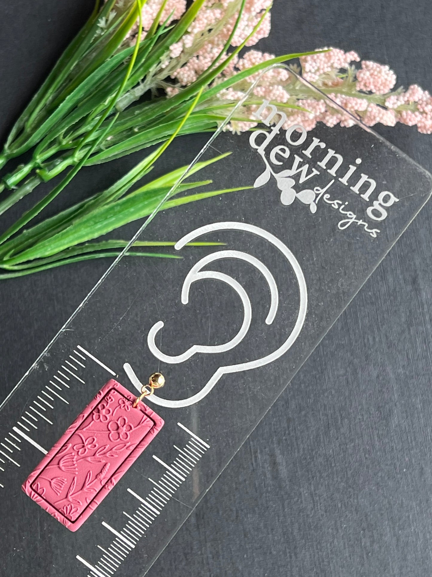 Strawberry Flower Field Embossed Rectangle Polymer Clay Earrings