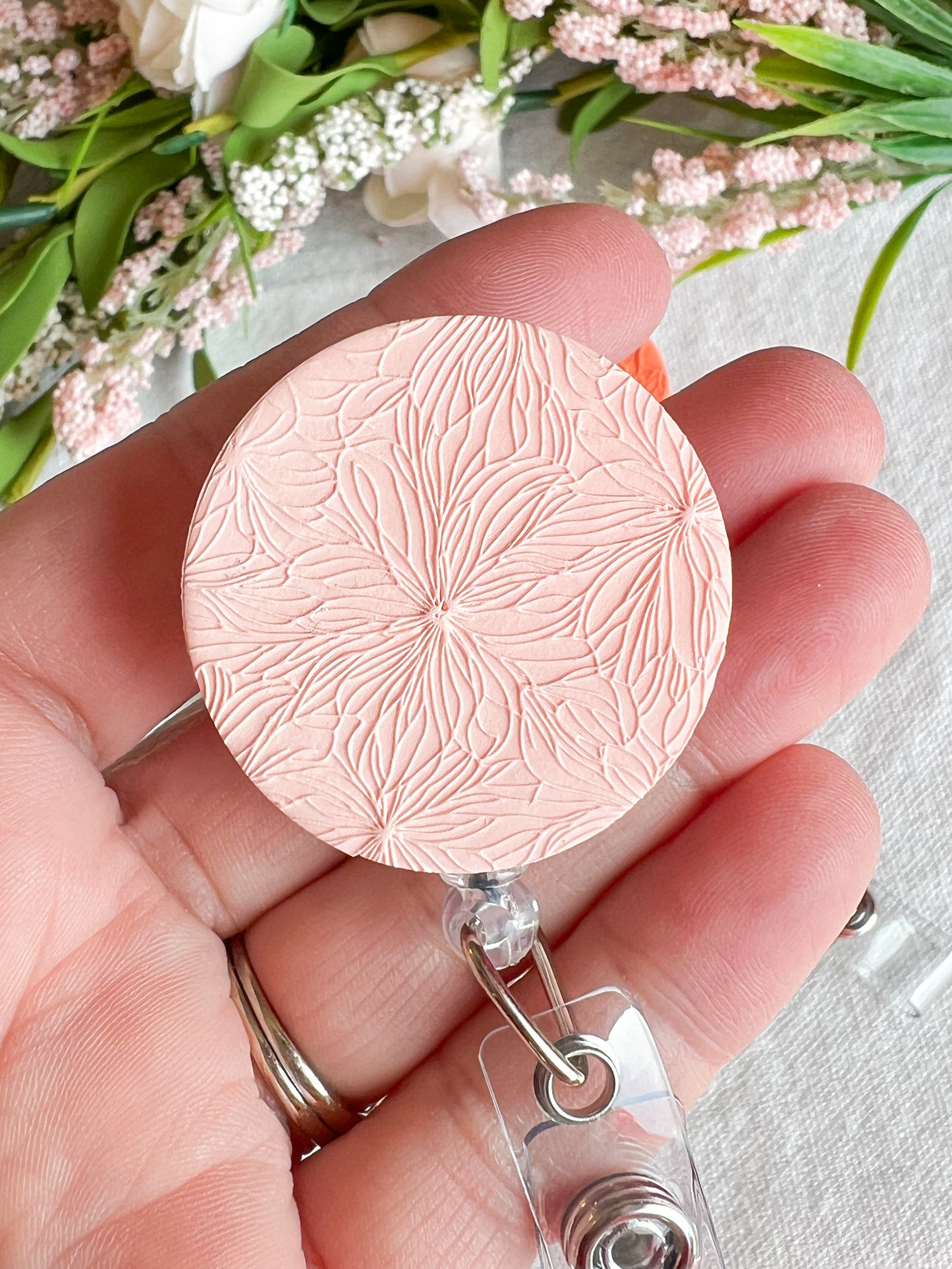 Colorful Textured Summer Floral Polymer Clay Badges | Nurse and Teacher Retractable Badges