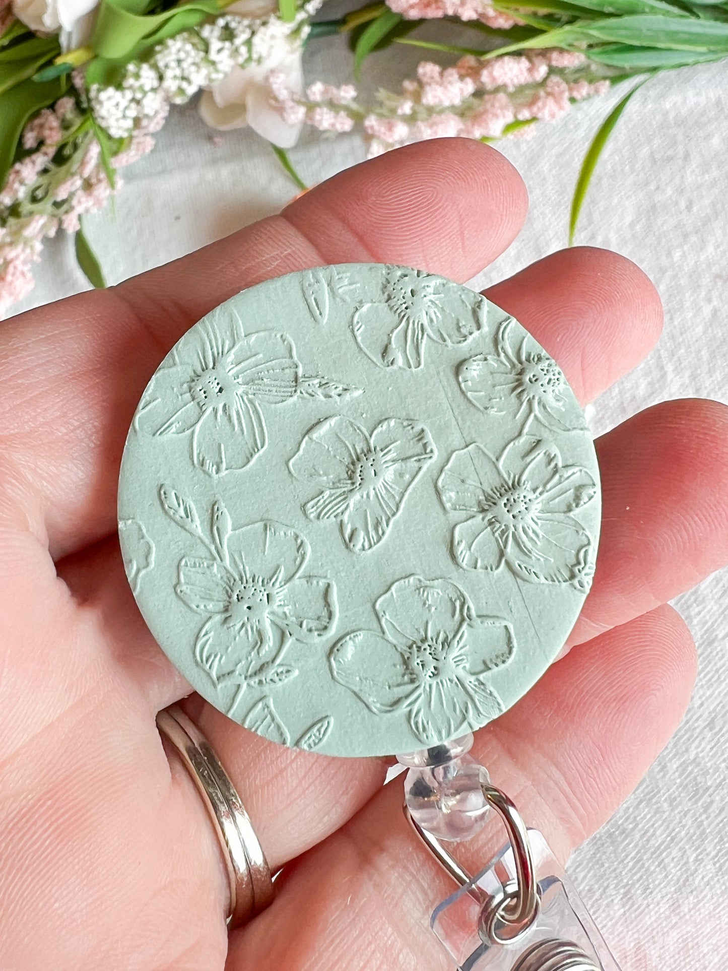 Colorful Textured Summer Floral Polymer Clay Badges | Nurse and Teacher Retractable Badges