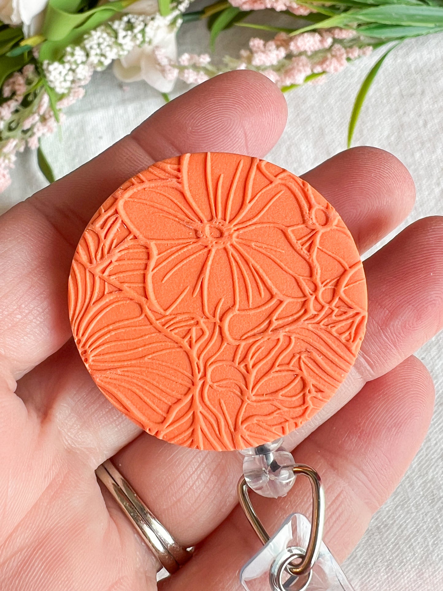 Colorful Textured Summer Floral Polymer Clay Badges | Nurse and Teacher Retractable Badges