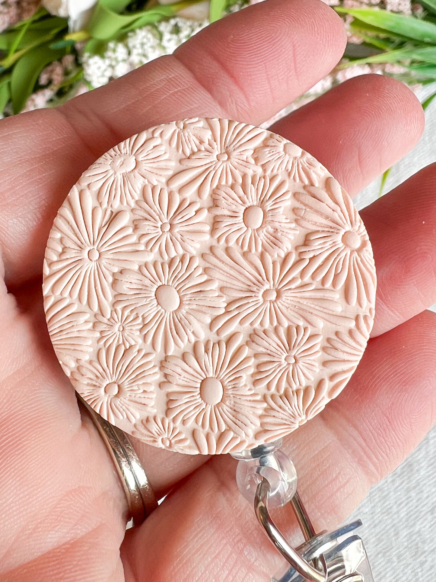 Colorful Textured Summer Floral Polymer Clay Badges | Nurse and Teacher Retractable Badges