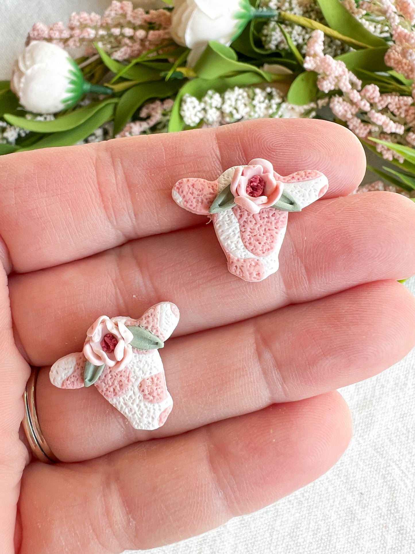 Strawberry Cow with Floral Crown Polymer Clay Studs