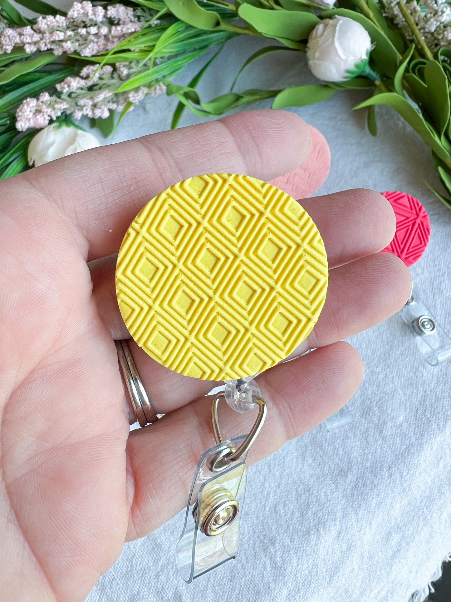 Colorful Textured Summer Geometric Polymer Clay Badges | Nurse and Teacher Retractable Badges