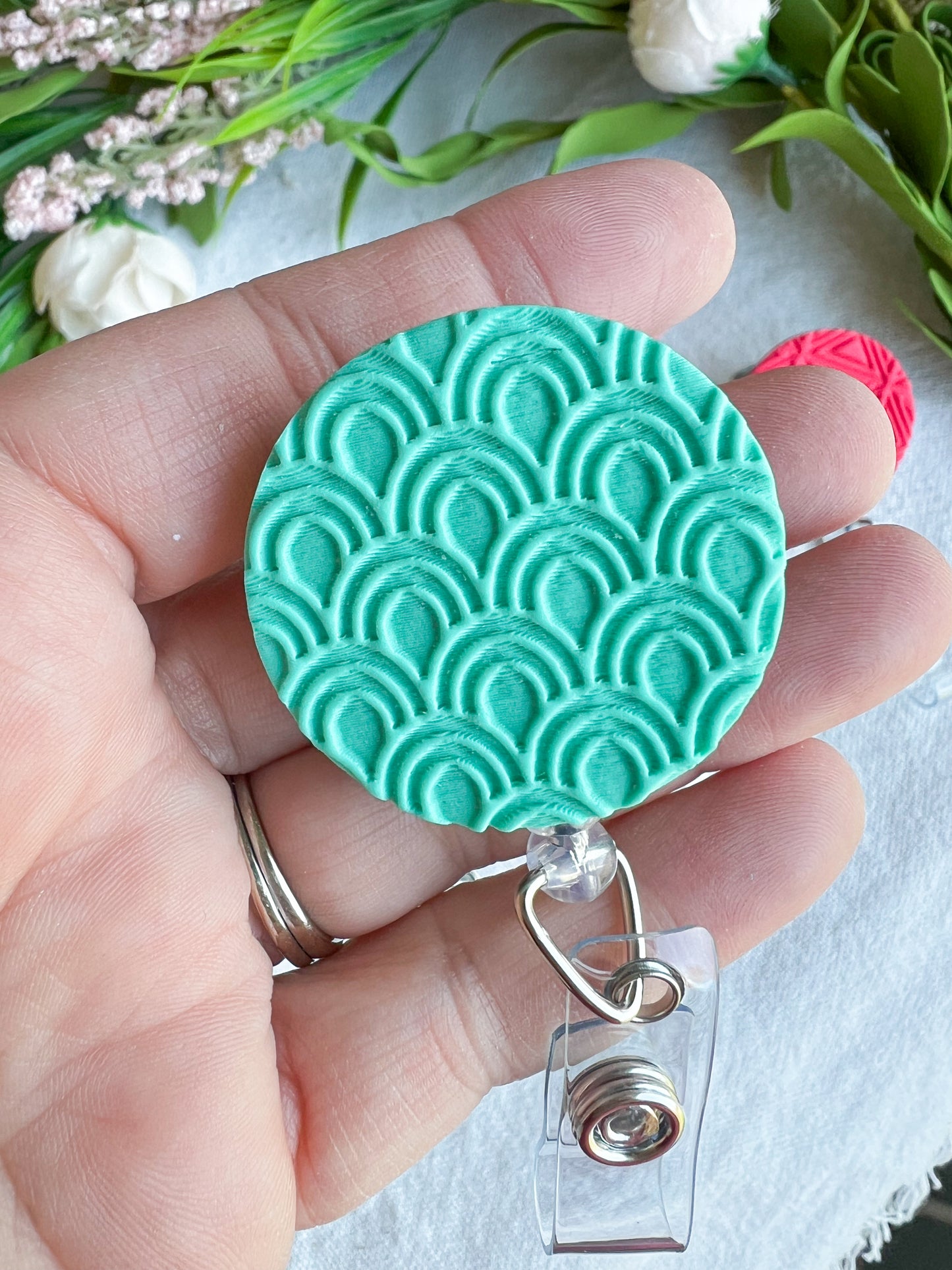 Colorful Textured Summer Geometric Polymer Clay Badges | Nurse and Teacher Retractable Badges
