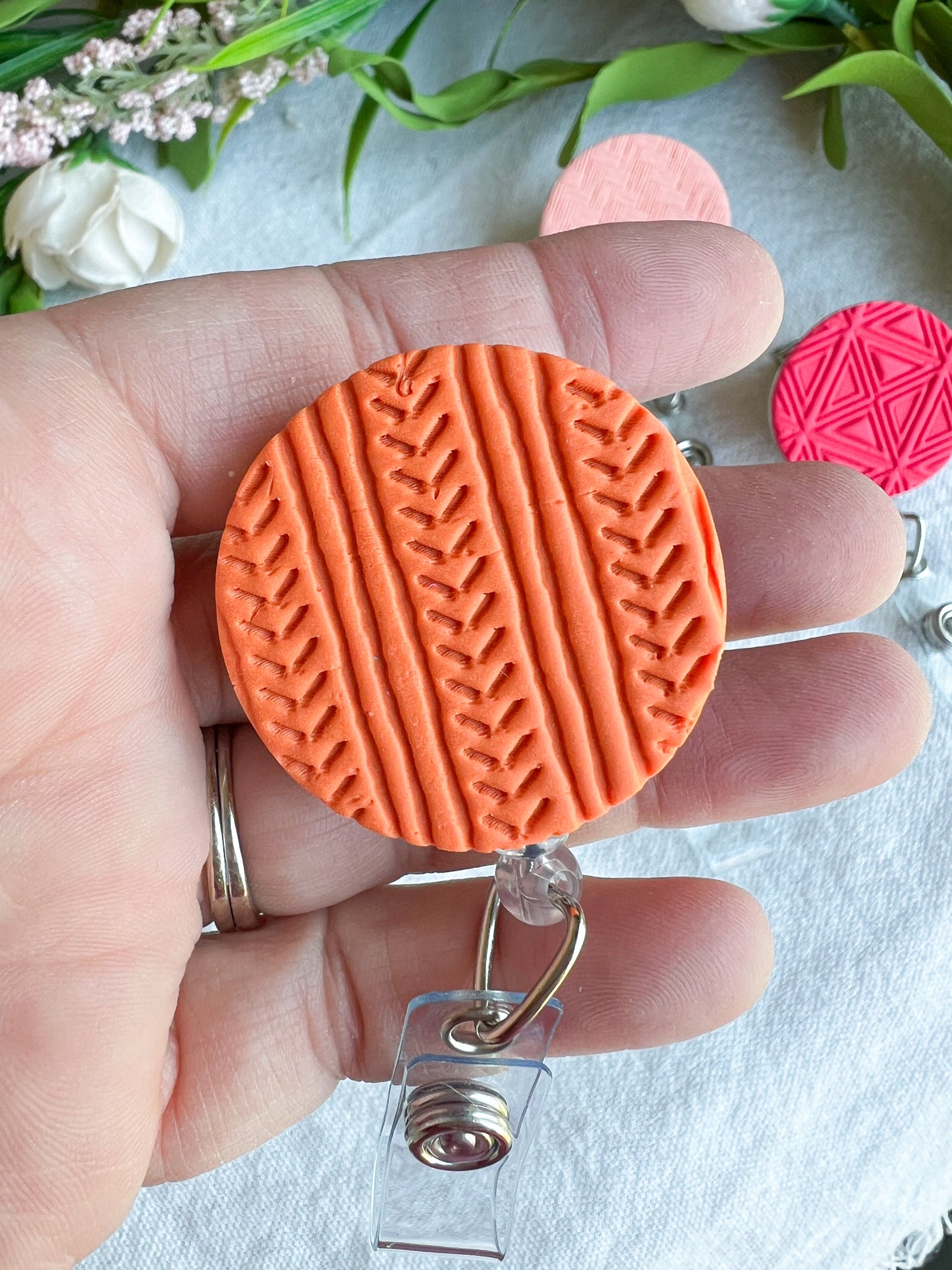 Colorful Textured Summer Geometric Polymer Clay Badges | Nurse and Teacher Retractable Badges