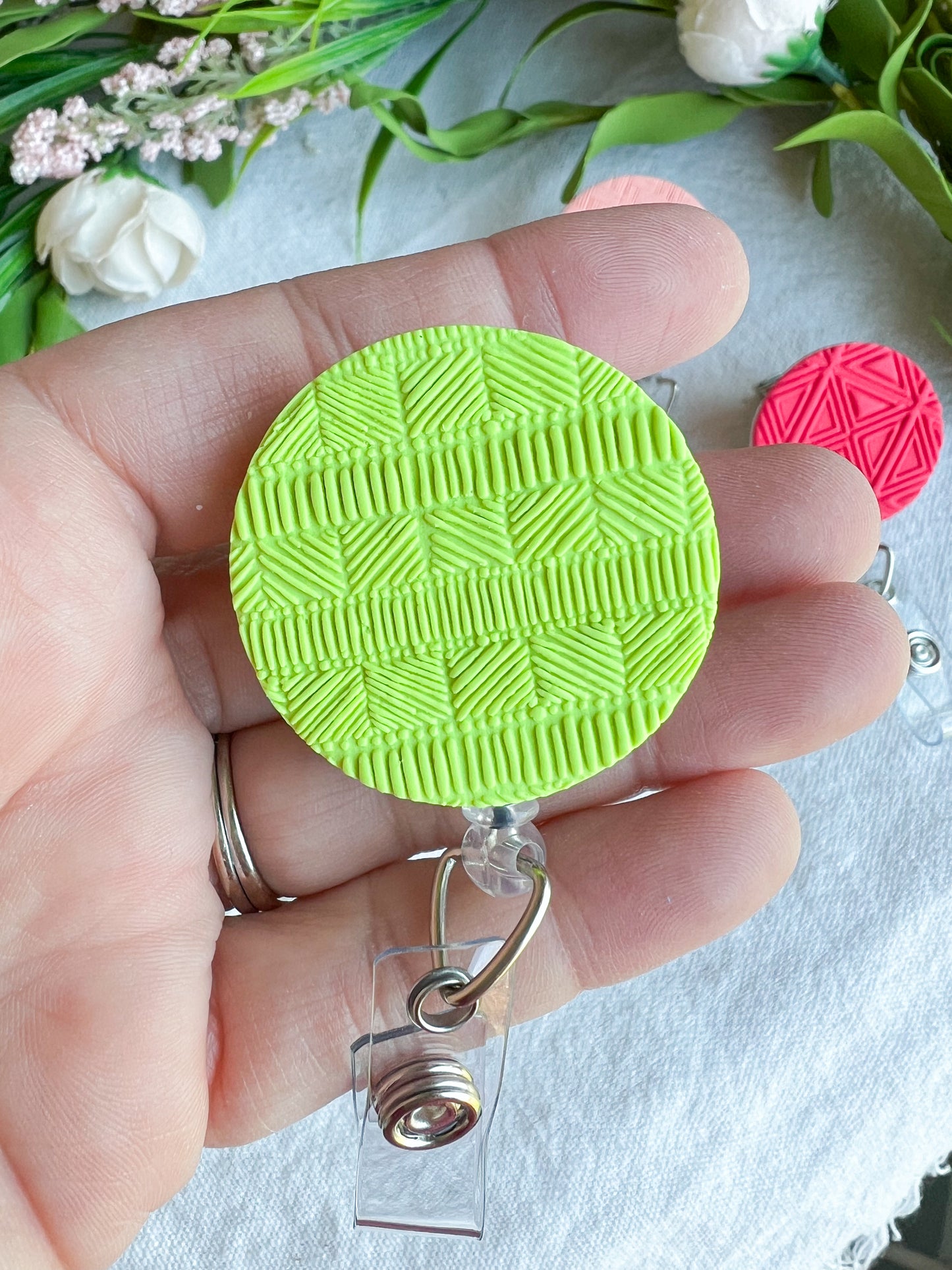 Colorful Textured Summer Geometric Polymer Clay Badges | Nurse and Teacher Retractable Badges