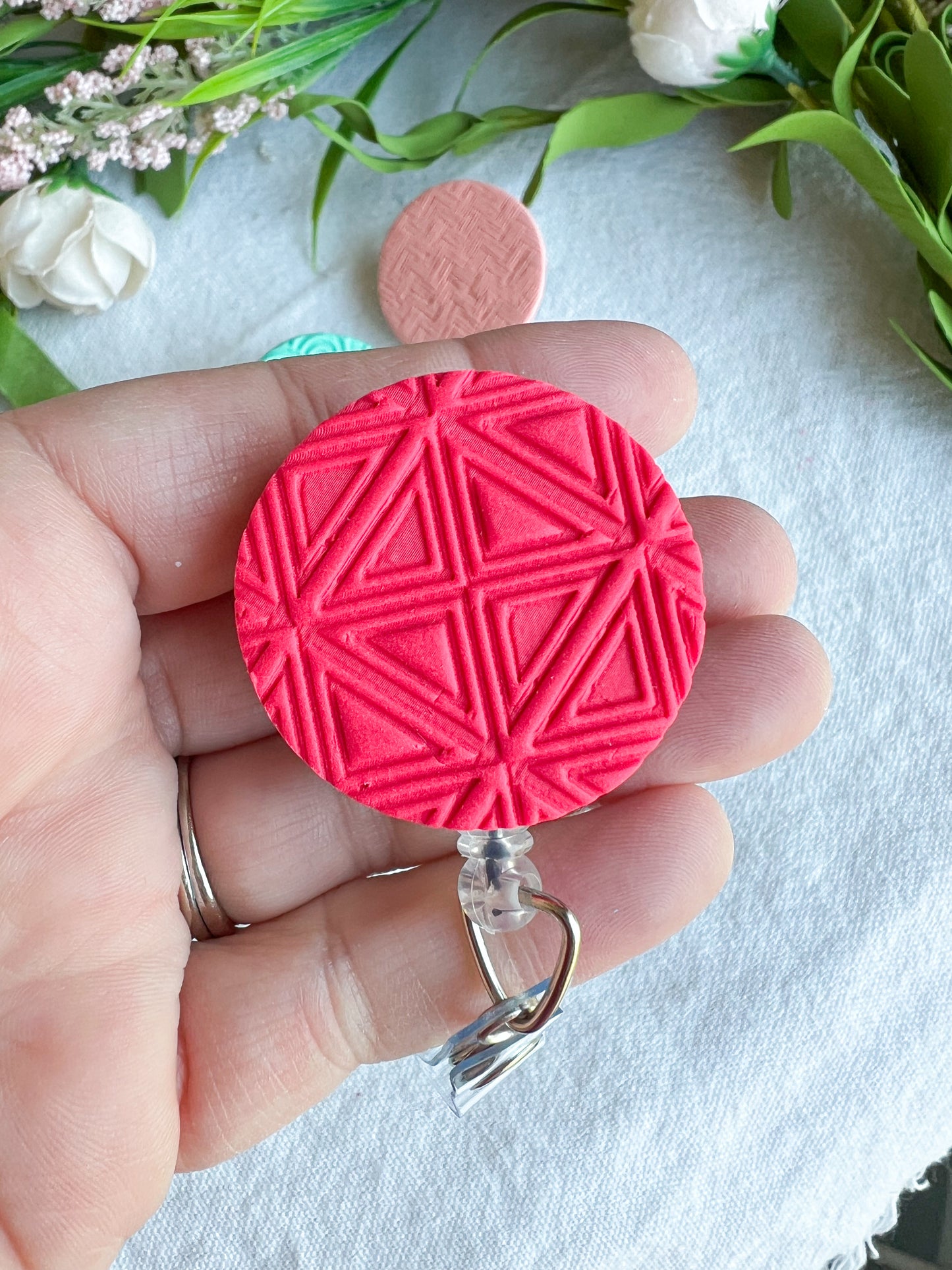 Colorful Textured Summer Geometric Polymer Clay Badges | Nurse and Teacher Retractable Badges