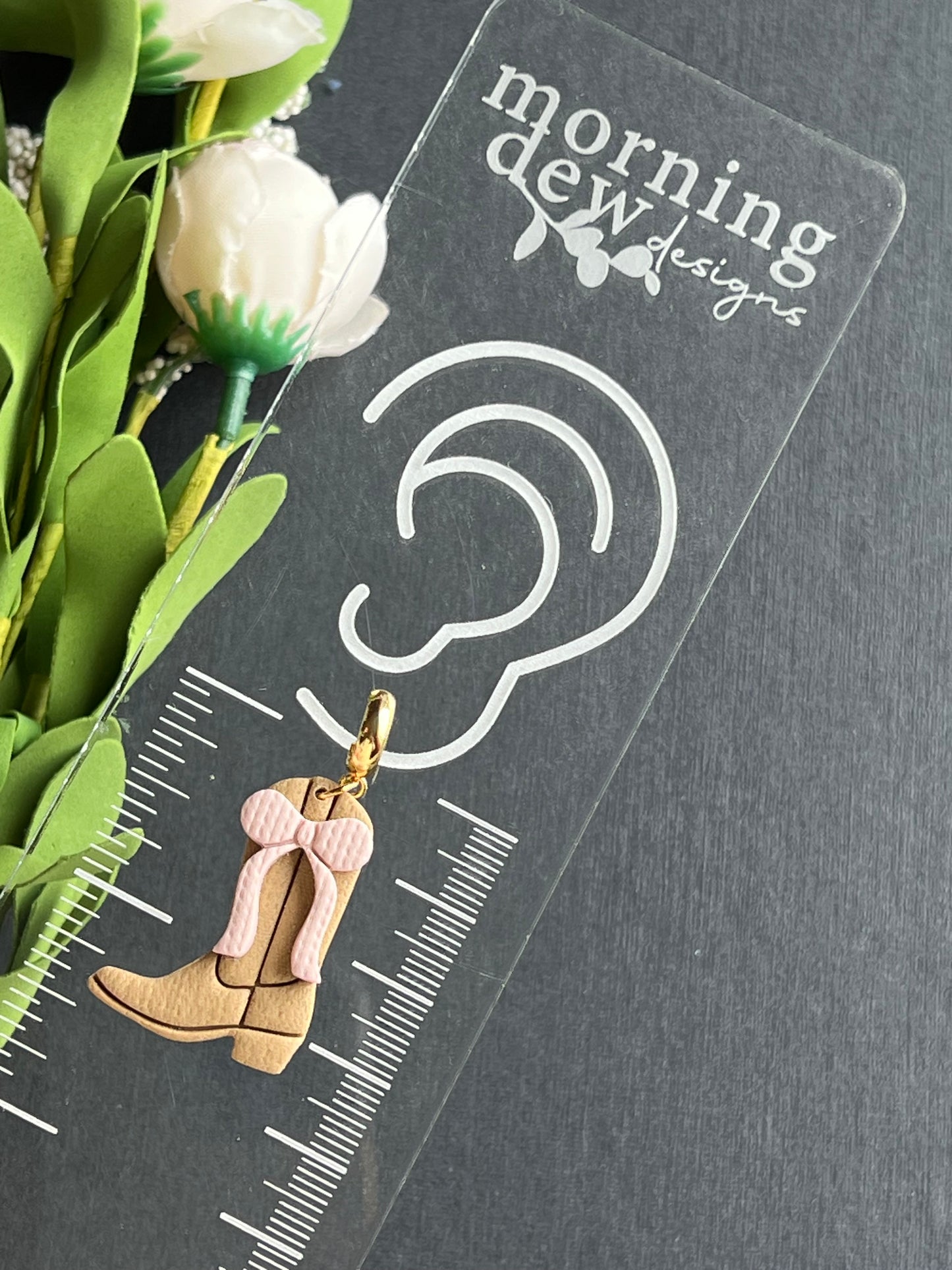 Soft Pink Ribbon Cowgirl Boot Polymer Clay Earrings