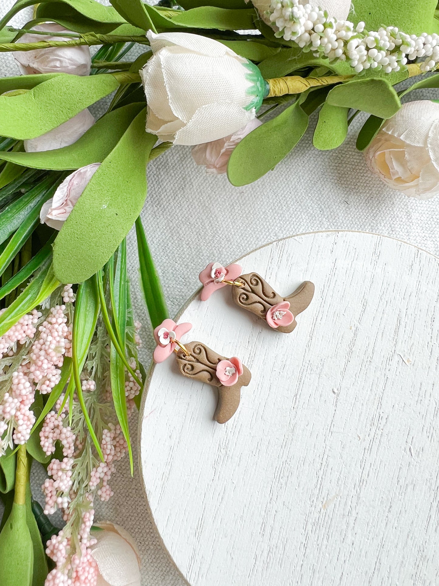 Soft Pink Cowgirl Hat and Boots Polymer Clay Earrings