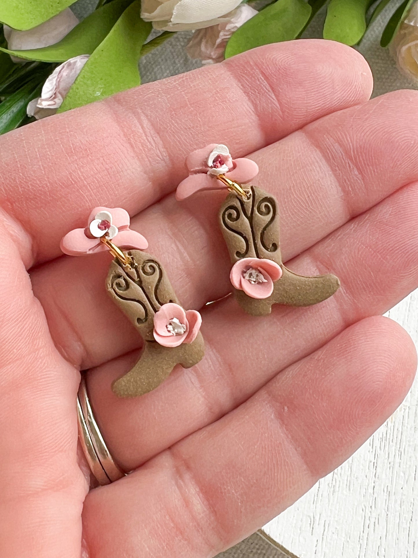 Soft Pink Cowgirl Hat and Boots Polymer Clay Earrings