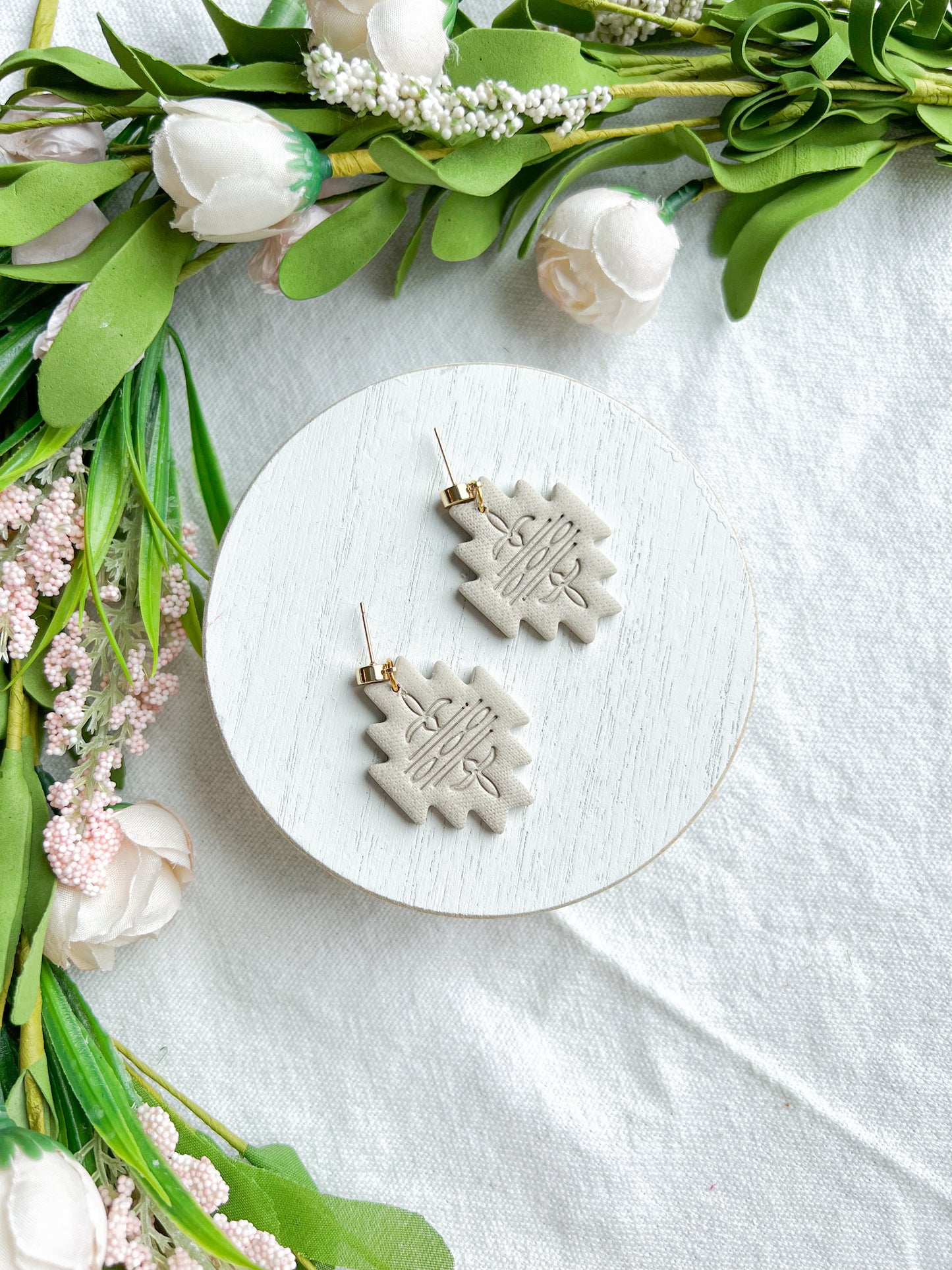 Soft Latte Aztec Stamp Polymer Clay Earrings