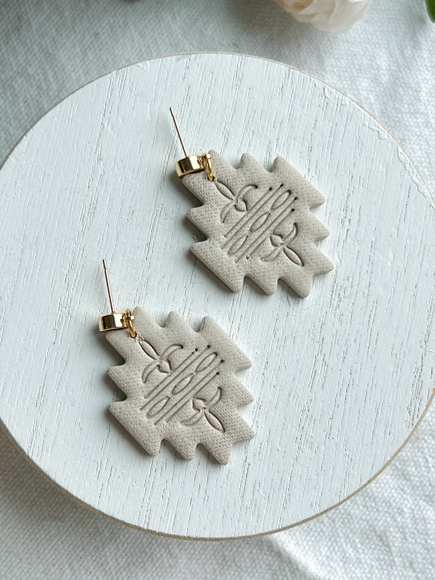 Soft Latte Aztec Stamp Polymer Clay Earrings