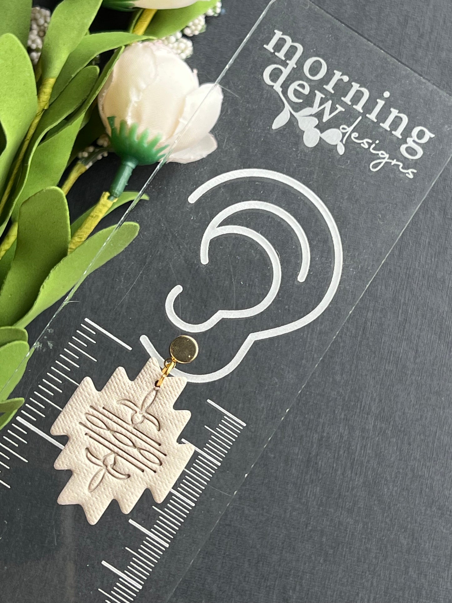 Soft Latte Aztec Stamp Polymer Clay Earrings