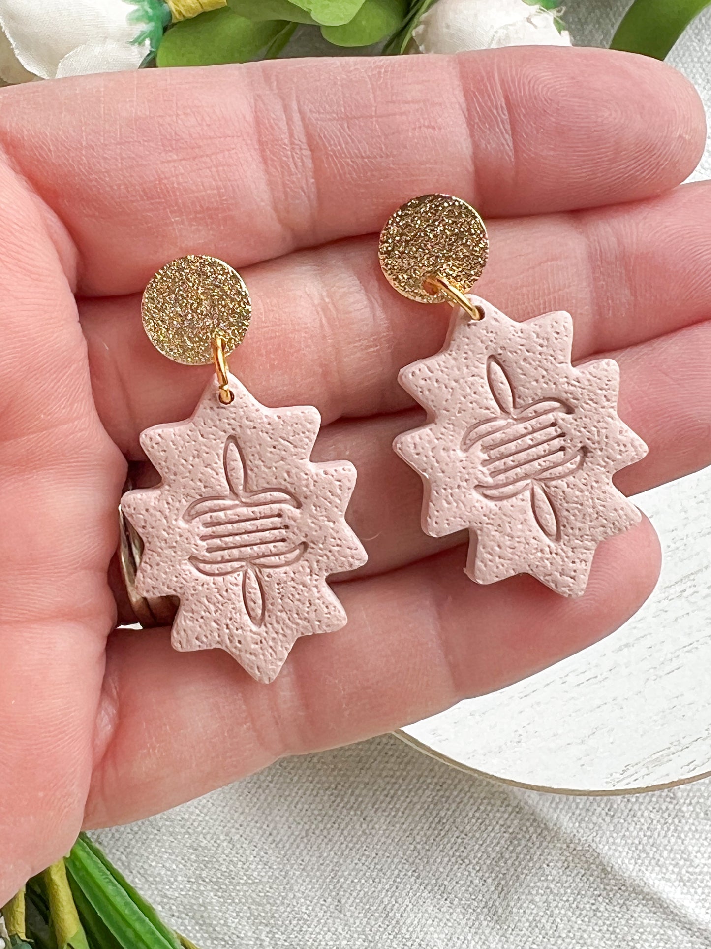 Soft Pink Aztec Stamp Polymer Clay Earrings