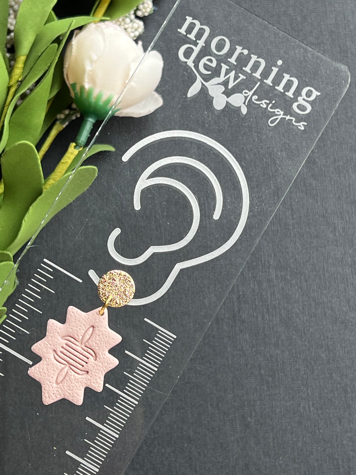 Soft Pink Aztec Stamp Polymer Clay Earrings