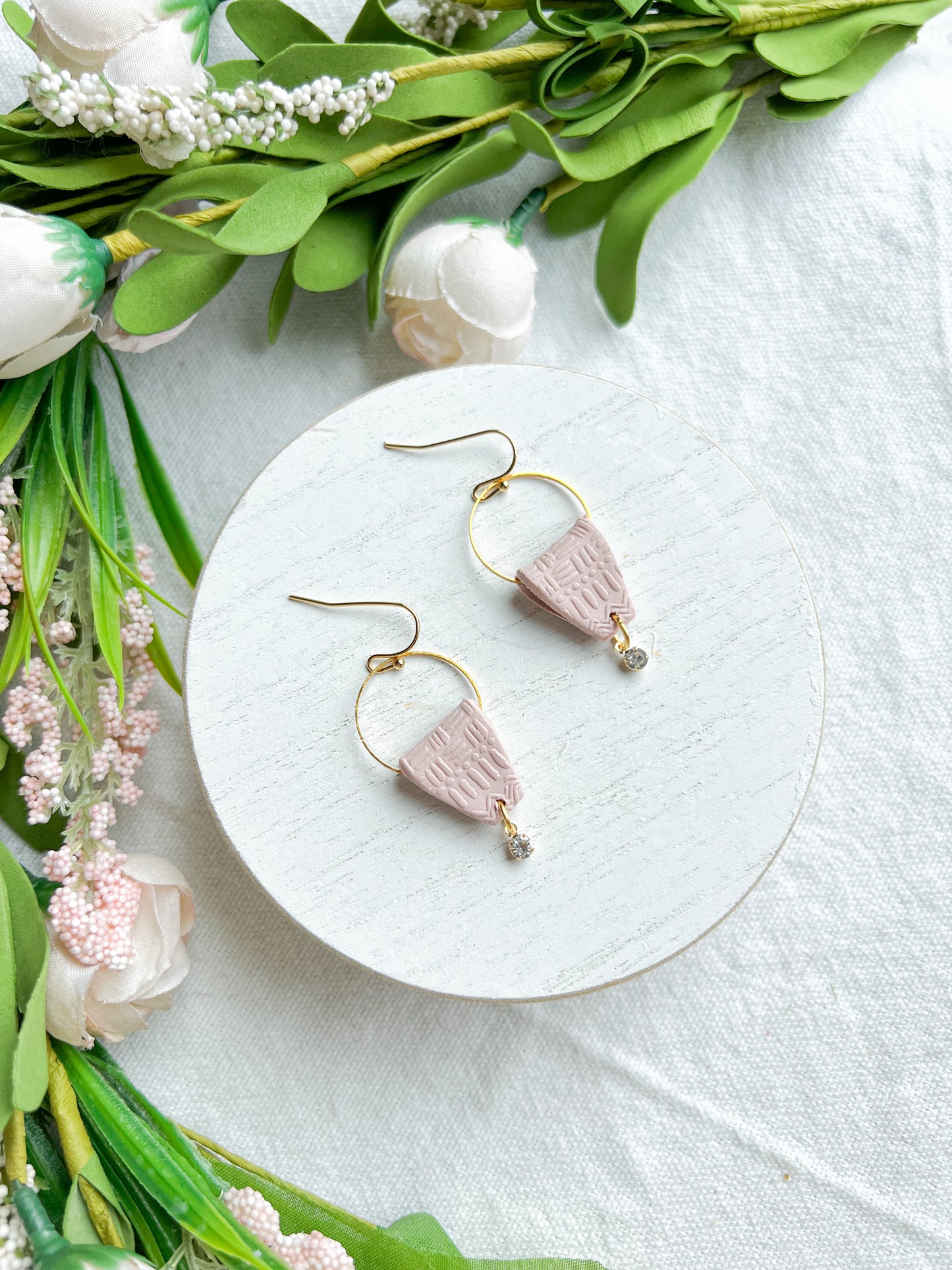 Soft Pink Aztec Texture Polymer Clay Earrings