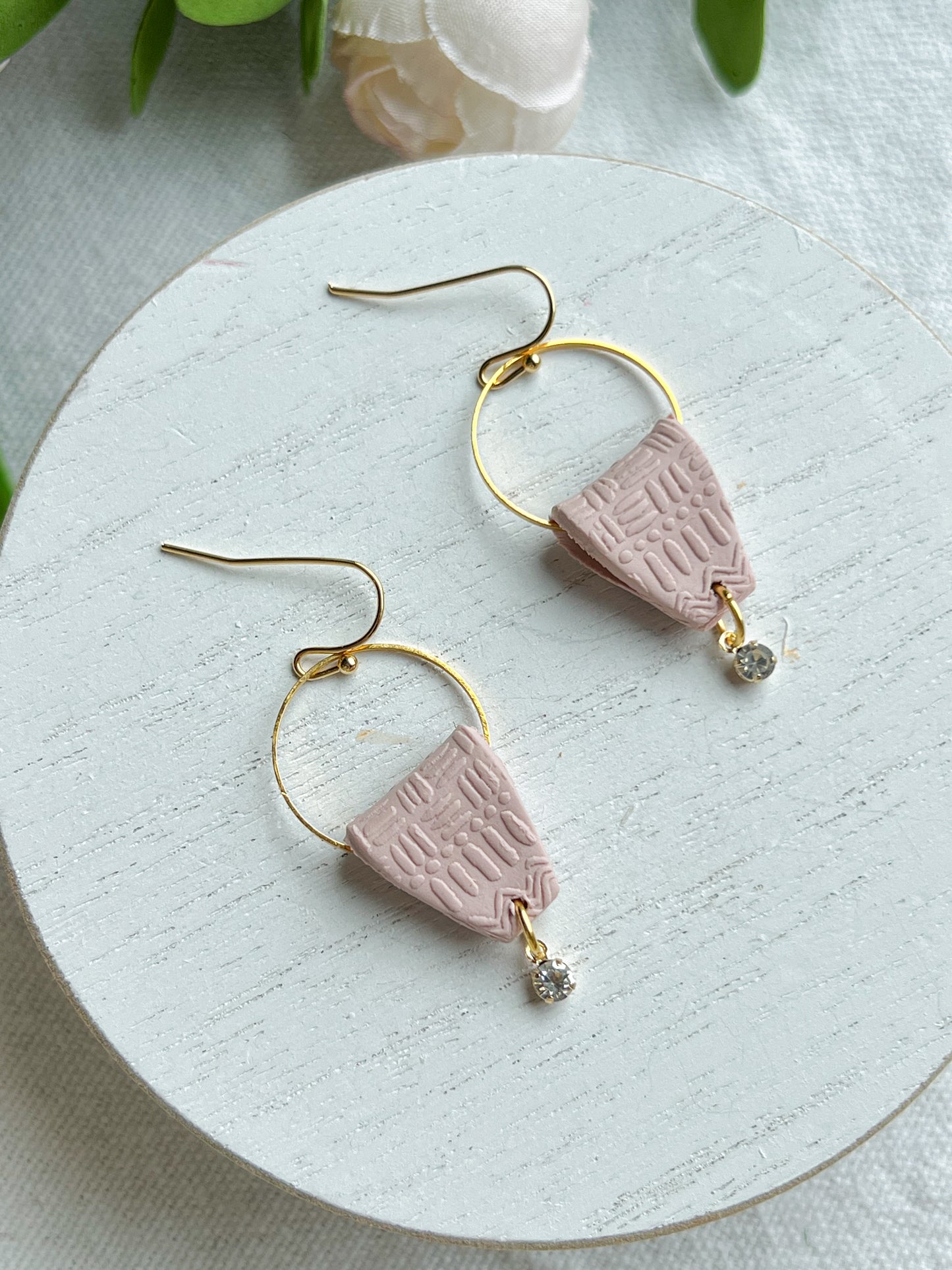 Soft Pink Aztec Texture Polymer Clay Earrings