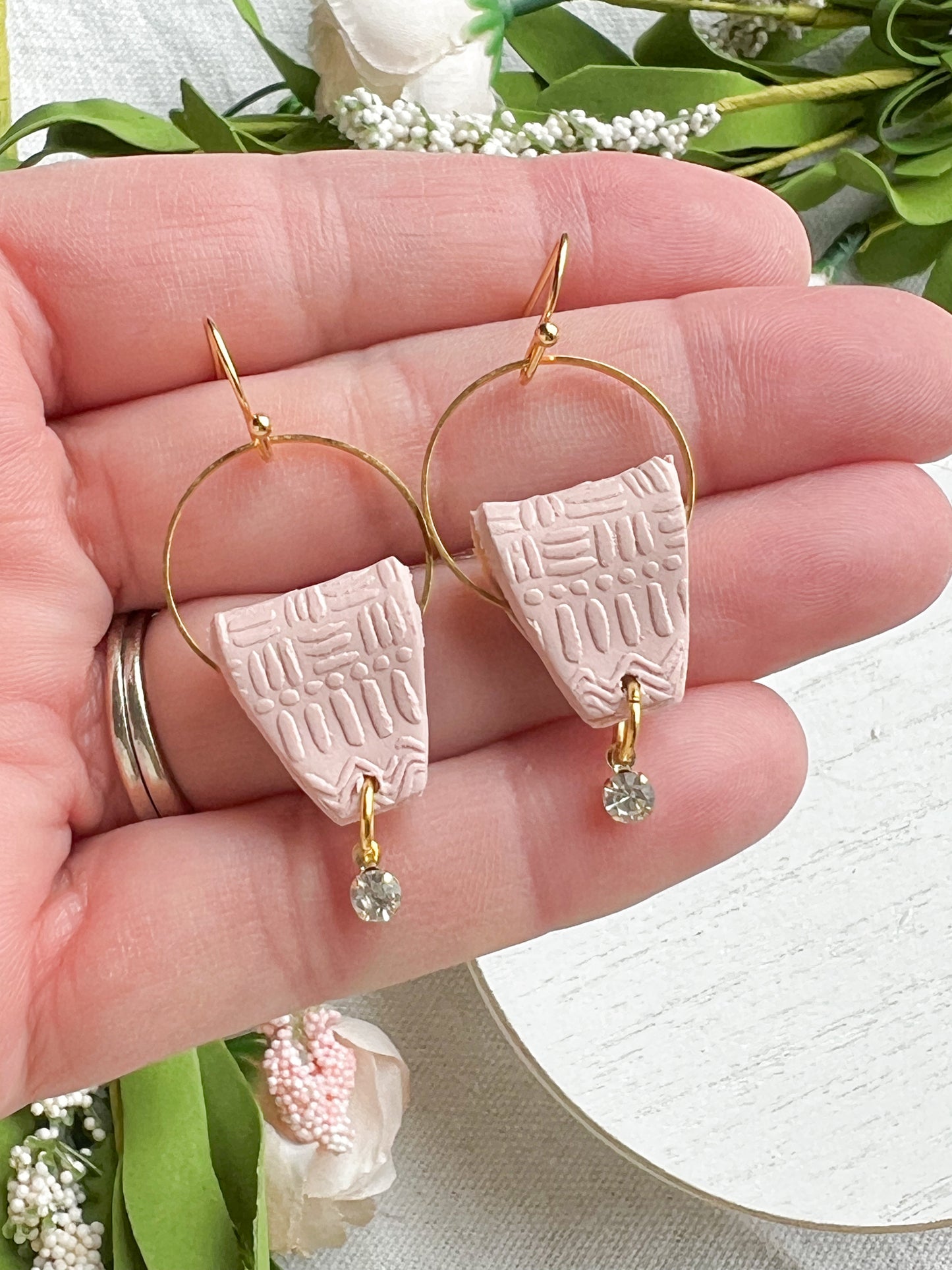 Soft Pink Aztec Texture Polymer Clay Earrings