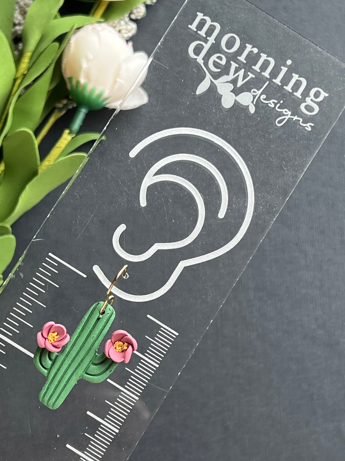Pink Floral Cactus Polymer Clay Earrings