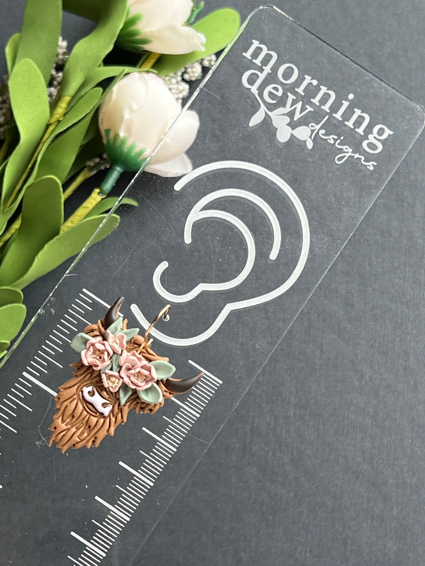 Highland Cow with Floral Crown Polymer Clay Earrings