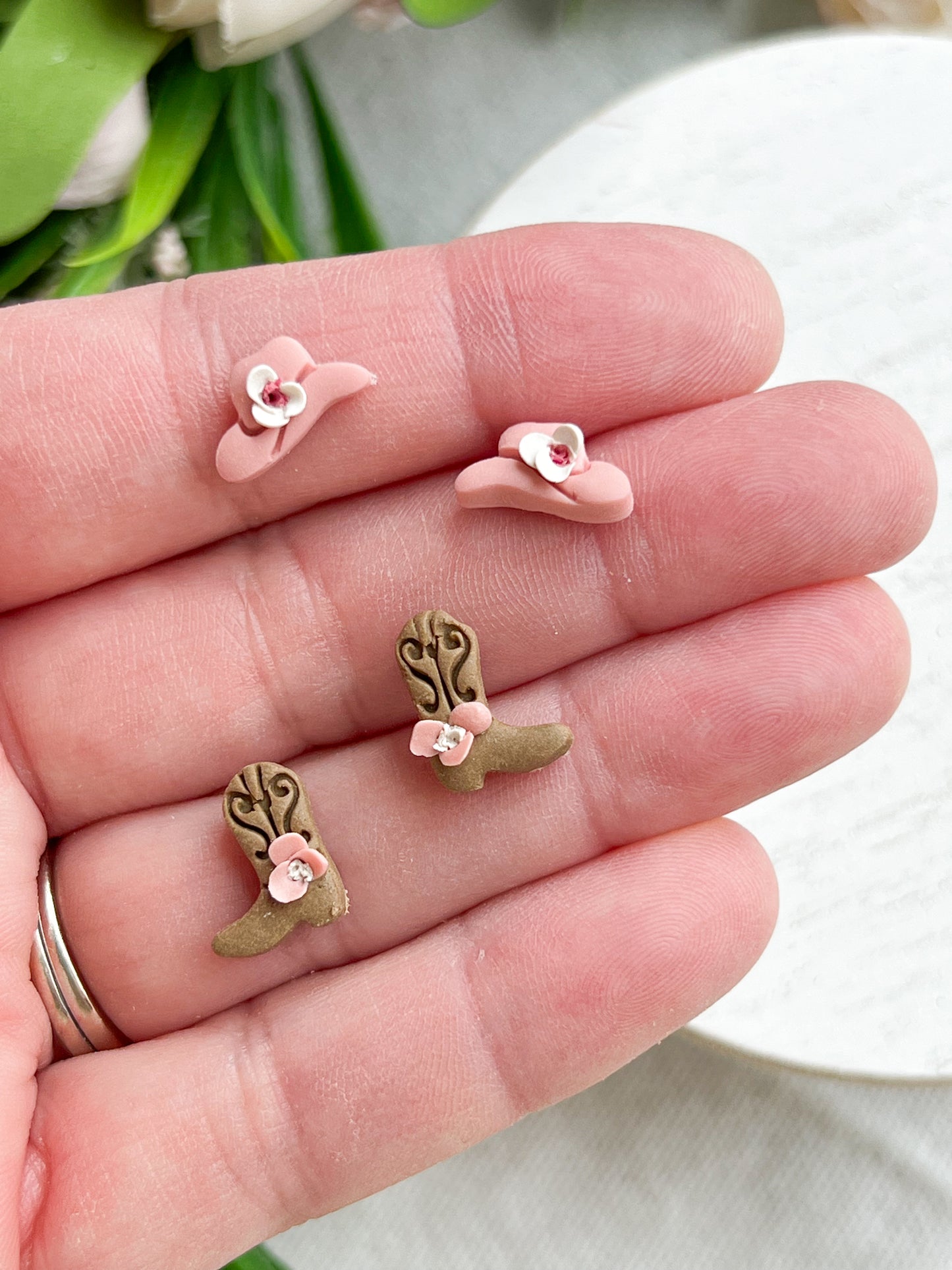 Cowgirl Hat and Boot Polymer Clay Studs