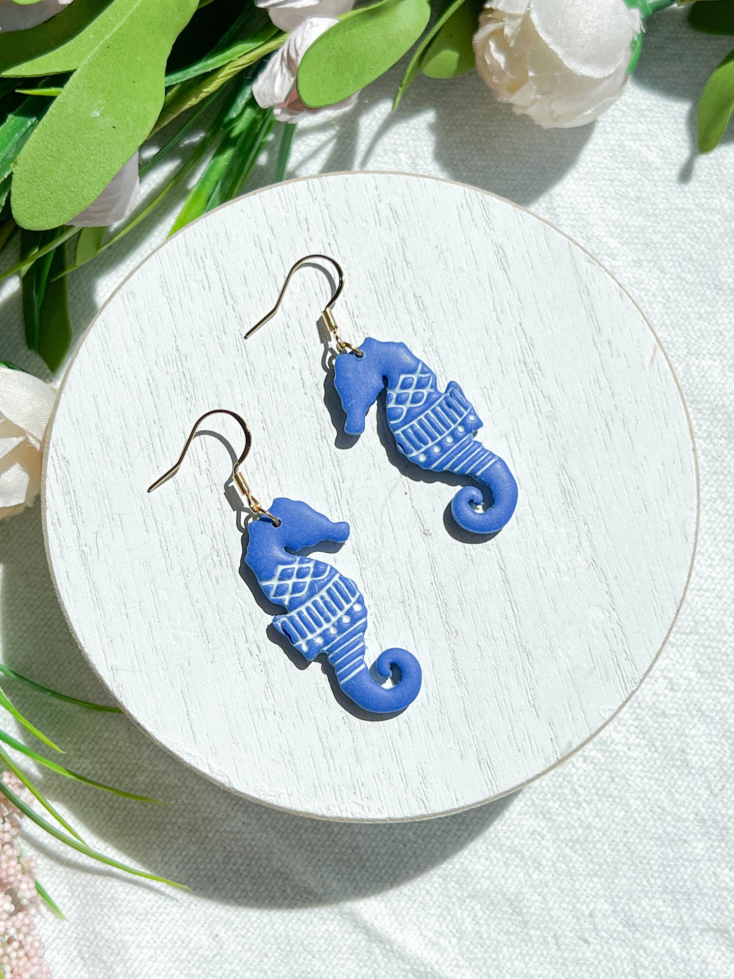Salty Nautical Seahorse Polymer Clay Earrings