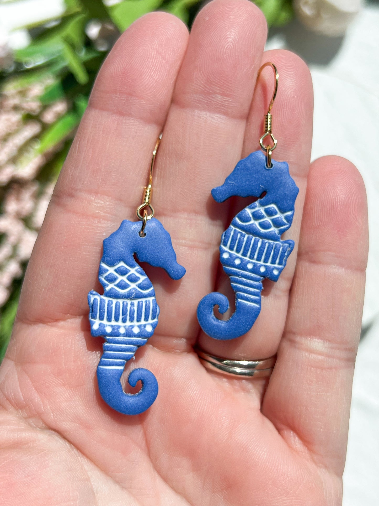 Salty Nautical Seahorse Polymer Clay Earrings