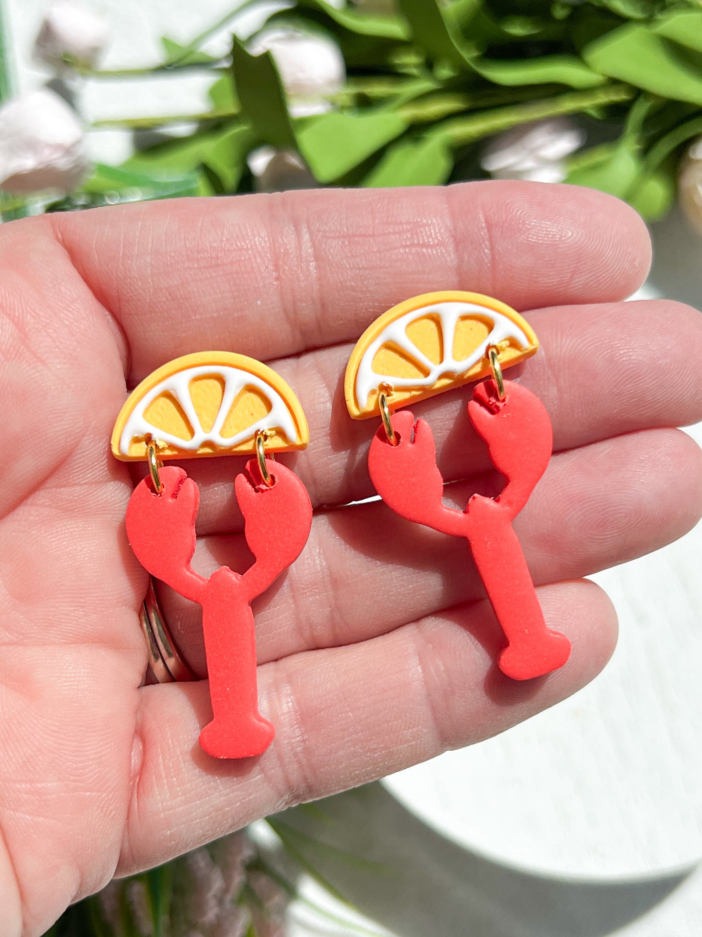 Lemon Lobster Polymer Clay Earrings