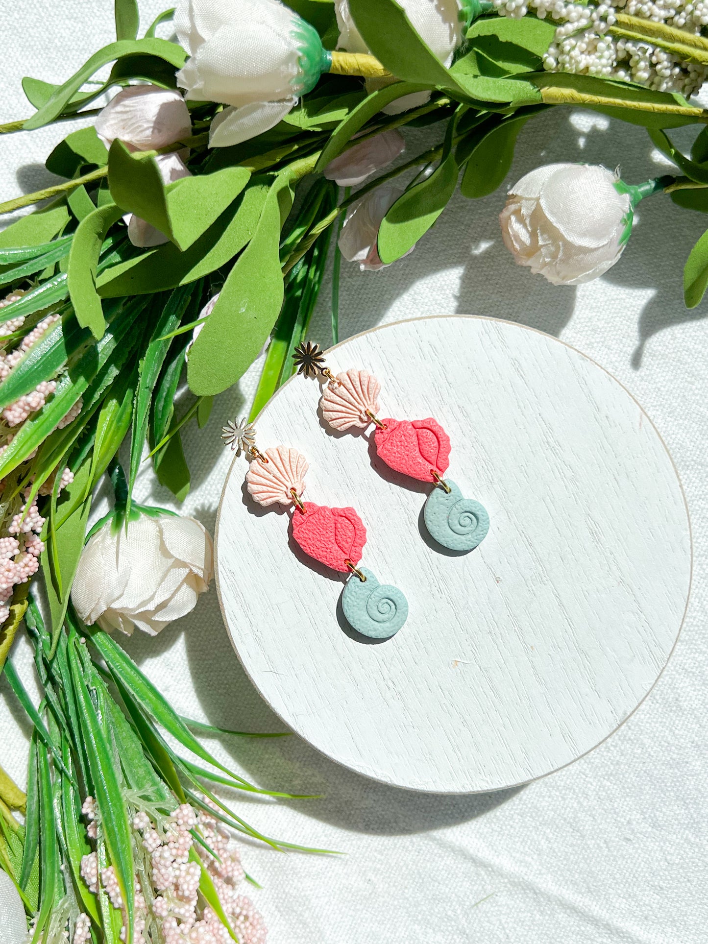 Sea Shell Trio Polymer Clay Charm Earrings