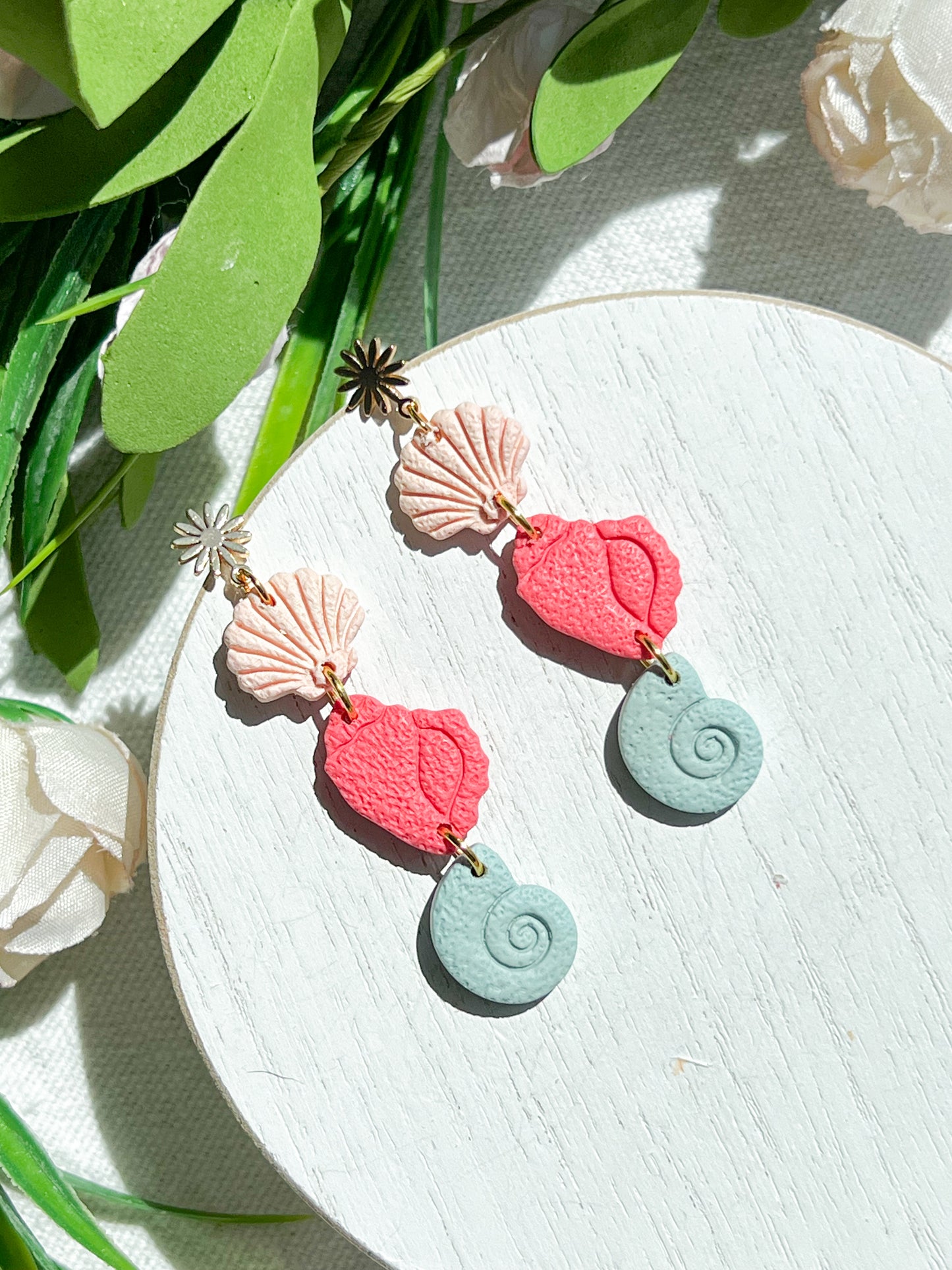 Sea Shell Trio Polymer Clay Charm Earrings