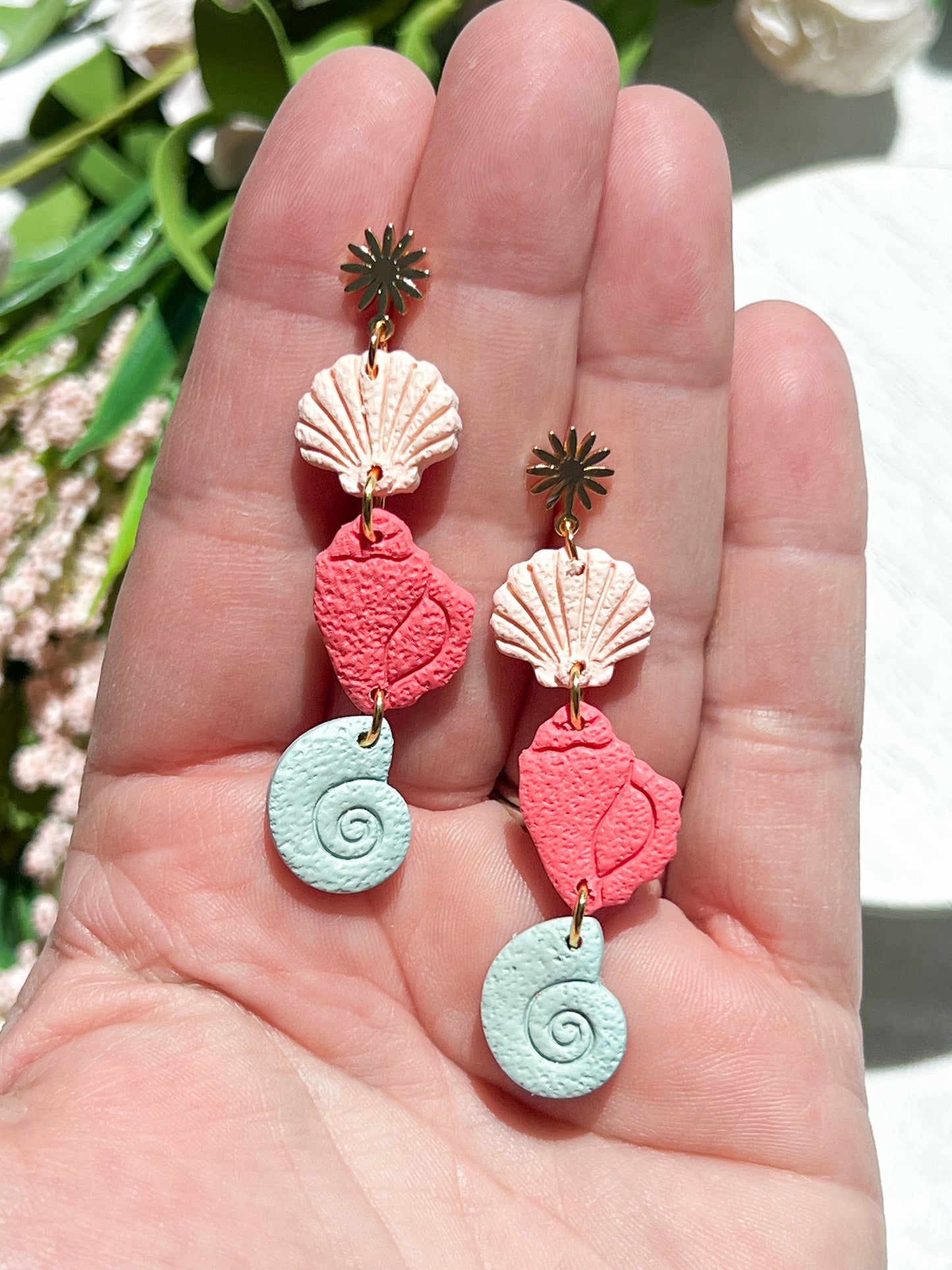 Sea Shell Trio Polymer Clay Charm Earrings