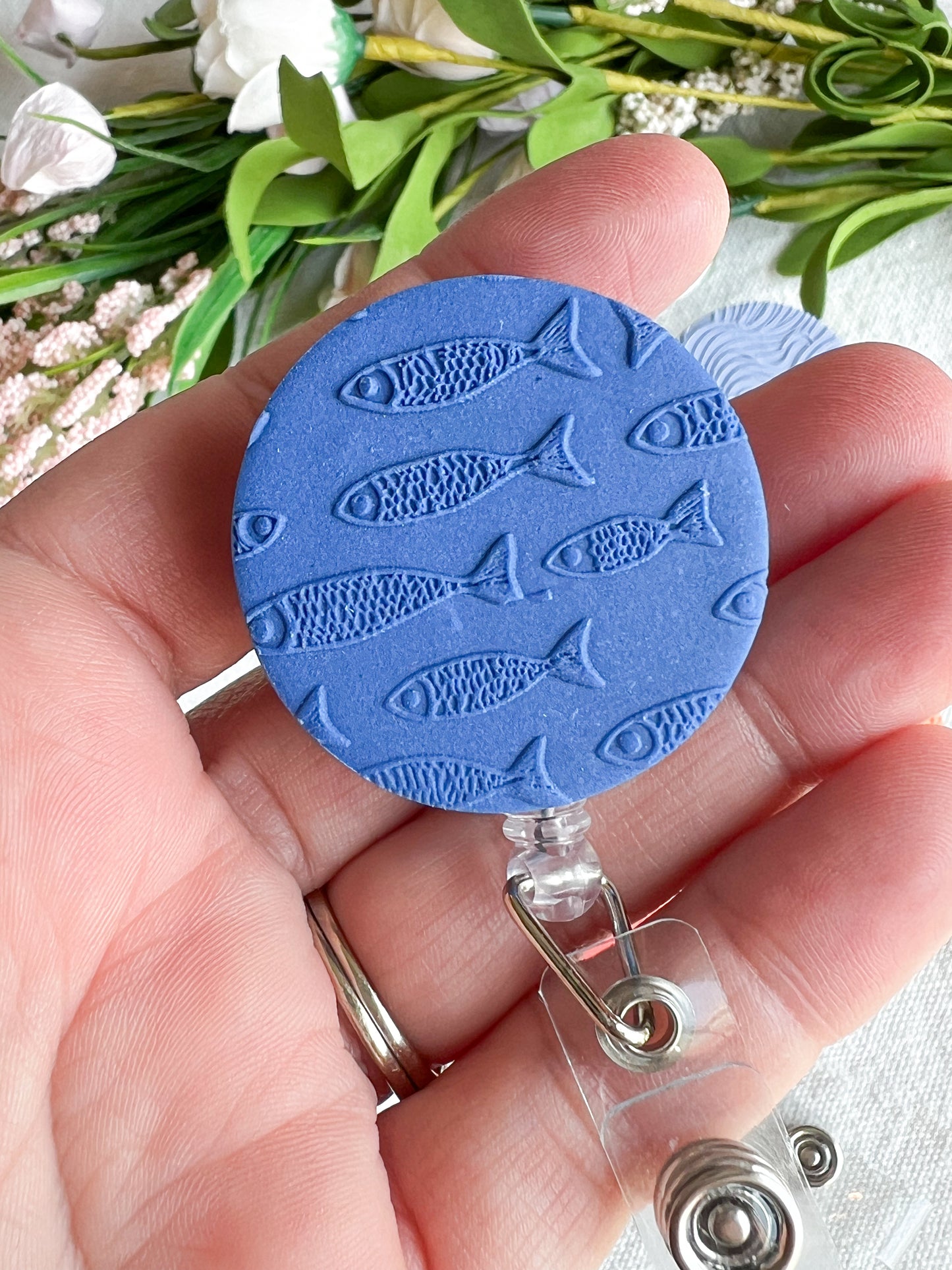 Colorful Textured Summer Beach Polymer Clay Badges | Nurse and Teacher Retractable Badges