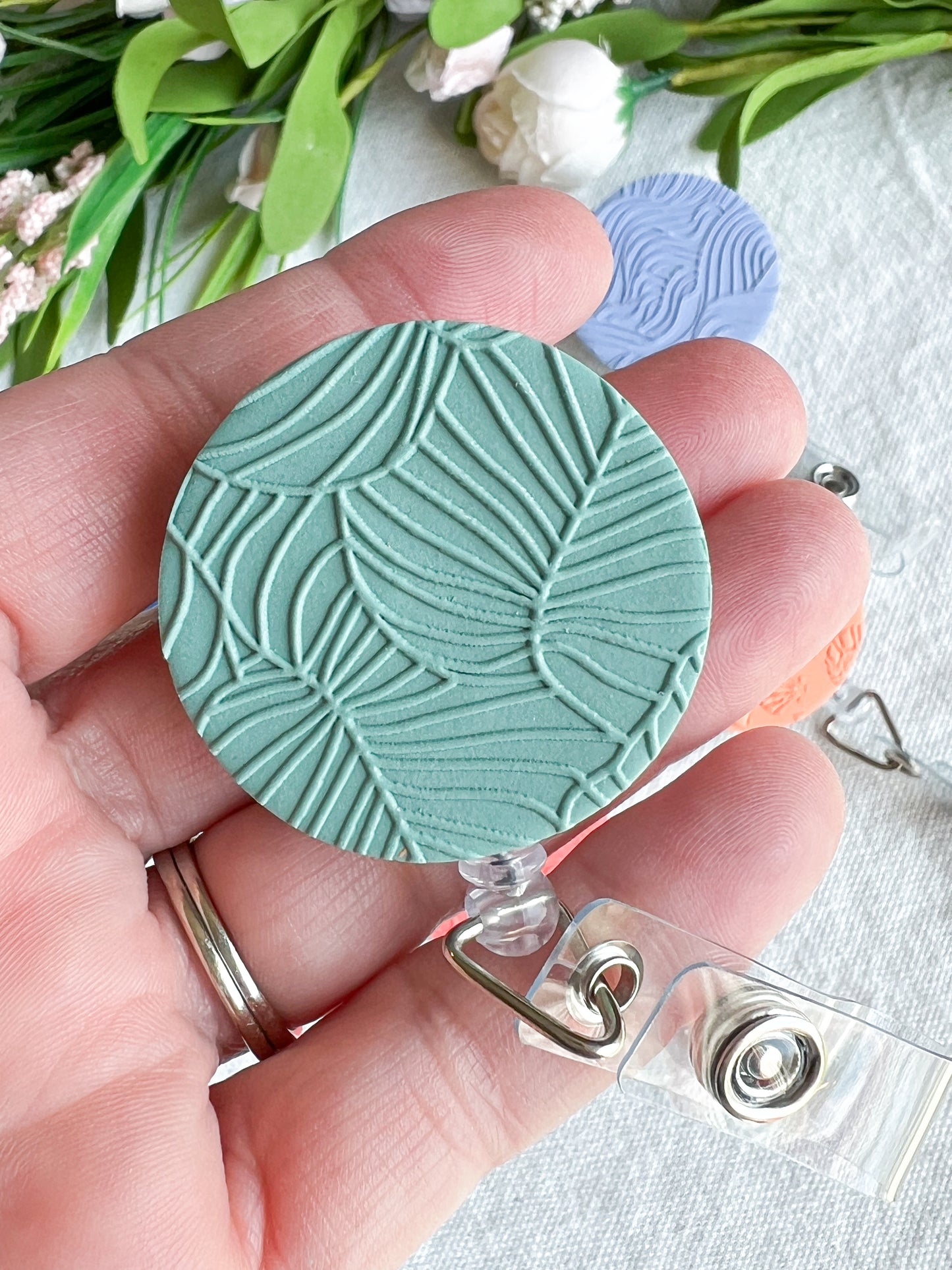 Colorful Textured Summer Beach Polymer Clay Badges | Nurse and Teacher Retractable Badges