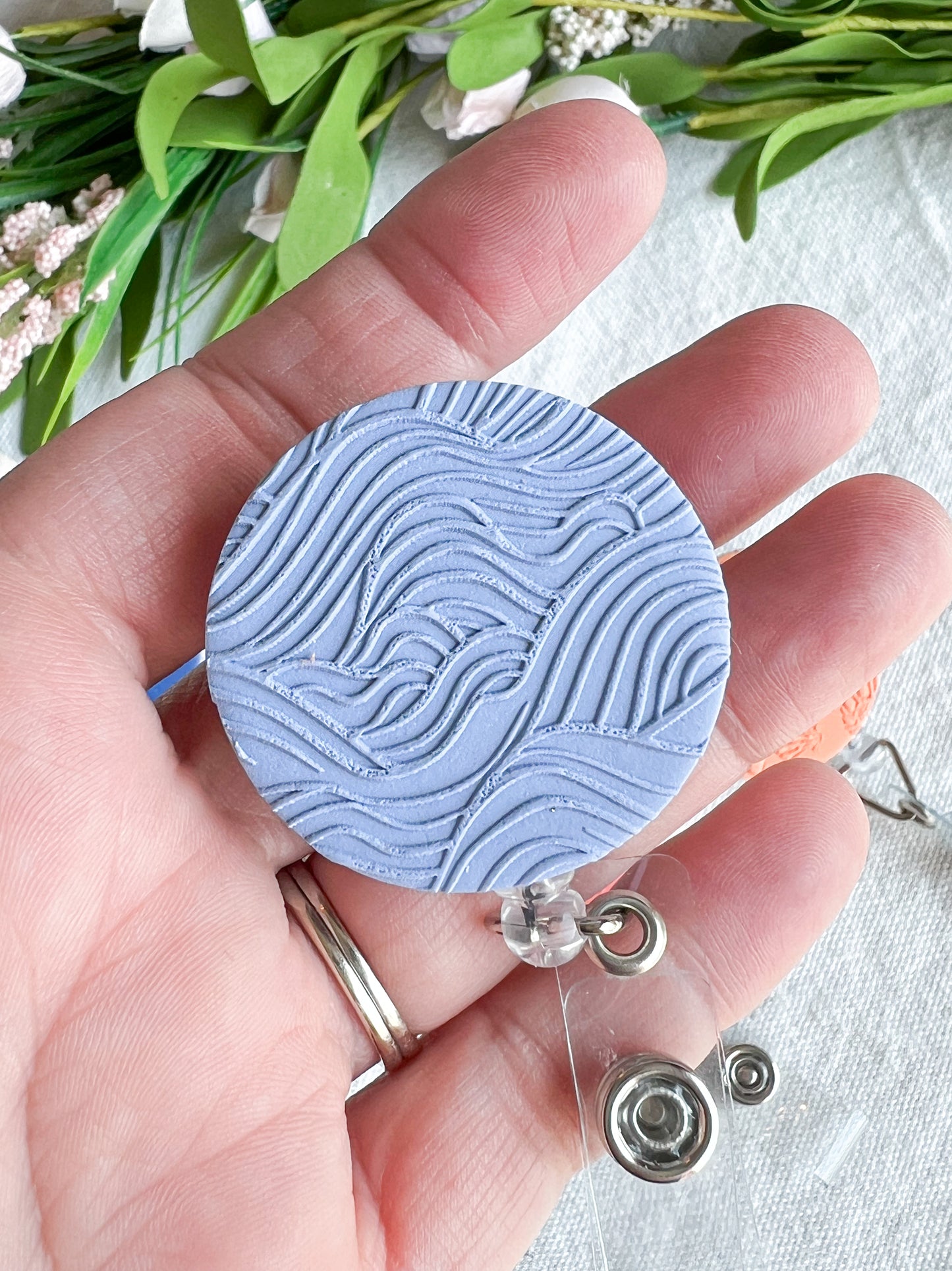 Colorful Textured Summer Beach Polymer Clay Badges | Nurse and Teacher Retractable Badges