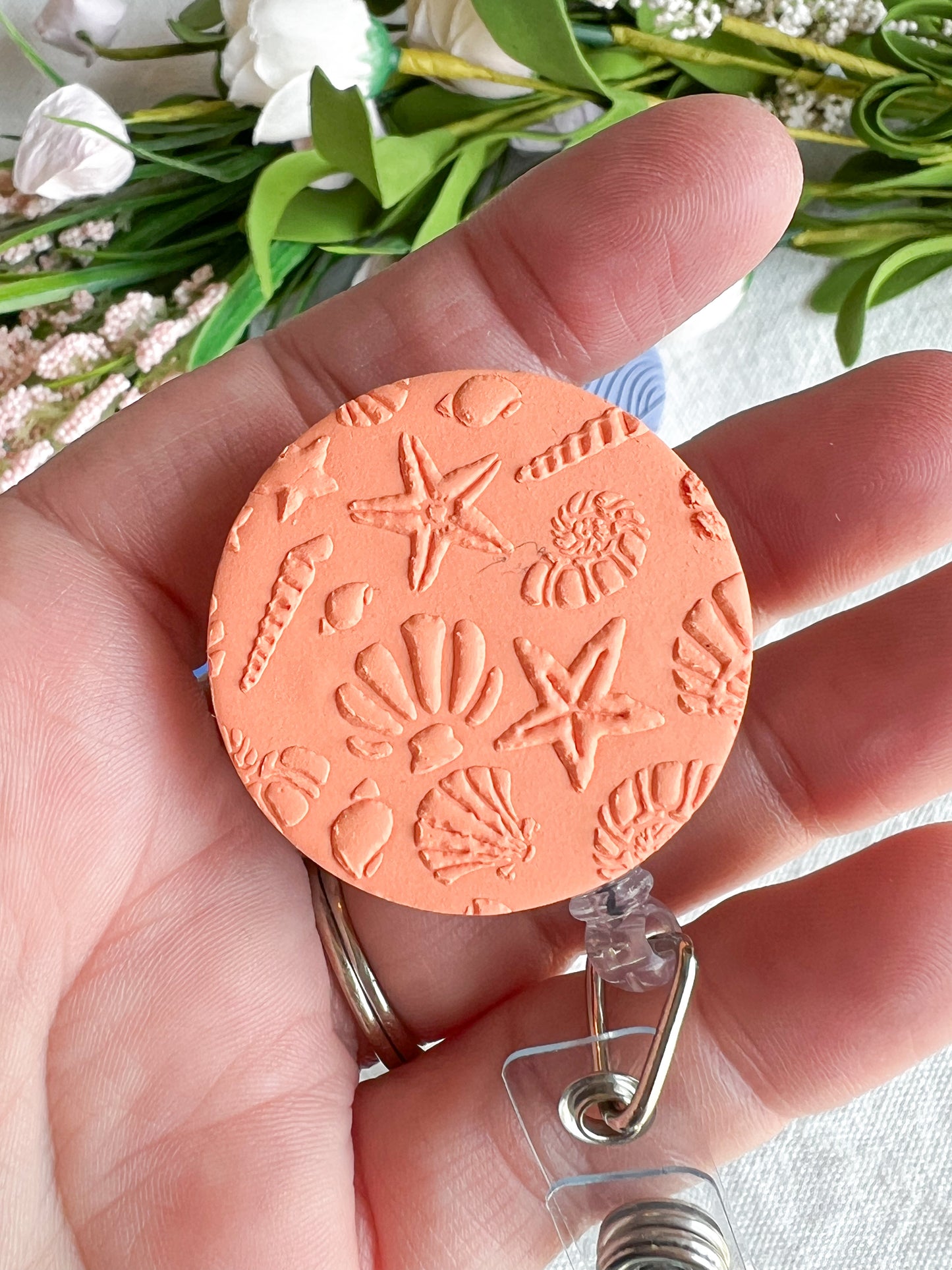 Colorful Textured Summer Beach Polymer Clay Badges | Nurse and Teacher Retractable Badges