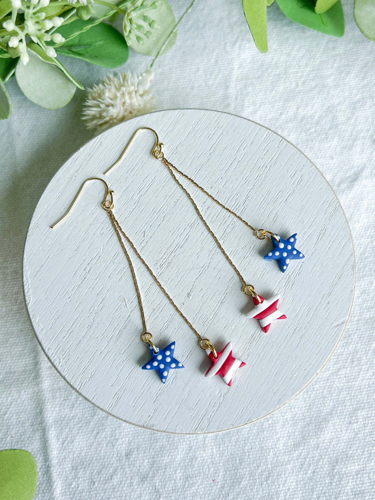 Stars and Stripes Mini Star Drop Polymer Clay Dangle Earrings
