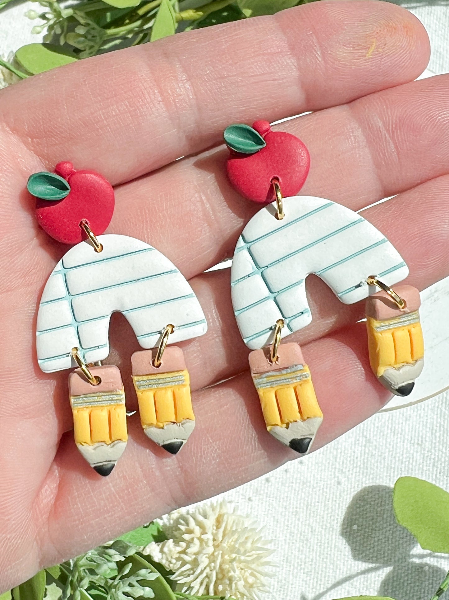Pencil and Paper Arch Polymer Clay Earrings | Teacher Earrings | Back to School Earrings | Teacher Gift