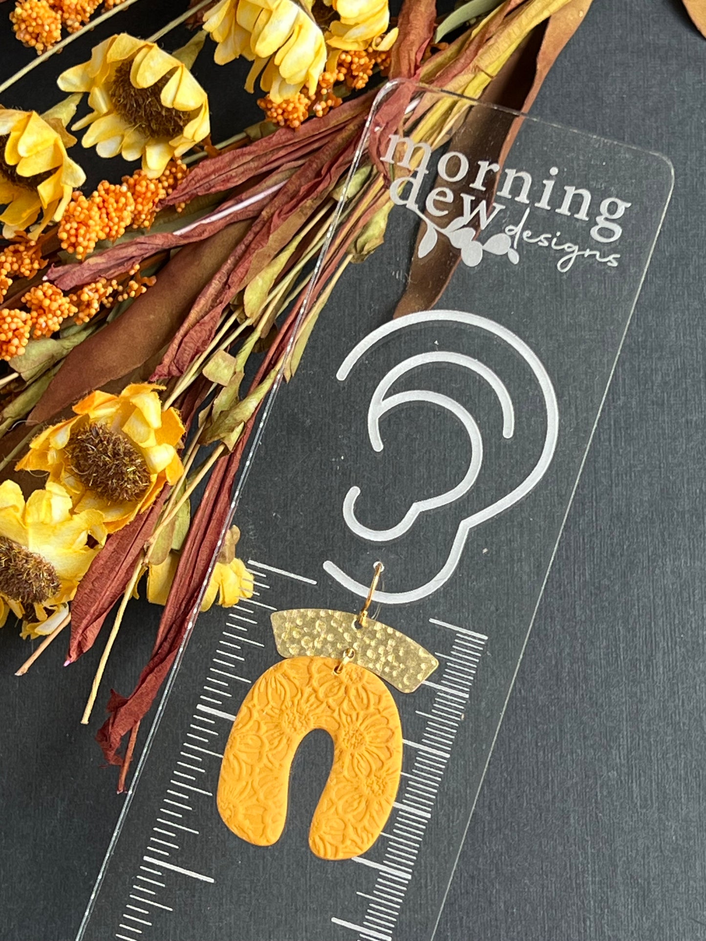 Navy, Mustard, and Magenta Embossed Polymer Clay Earrings