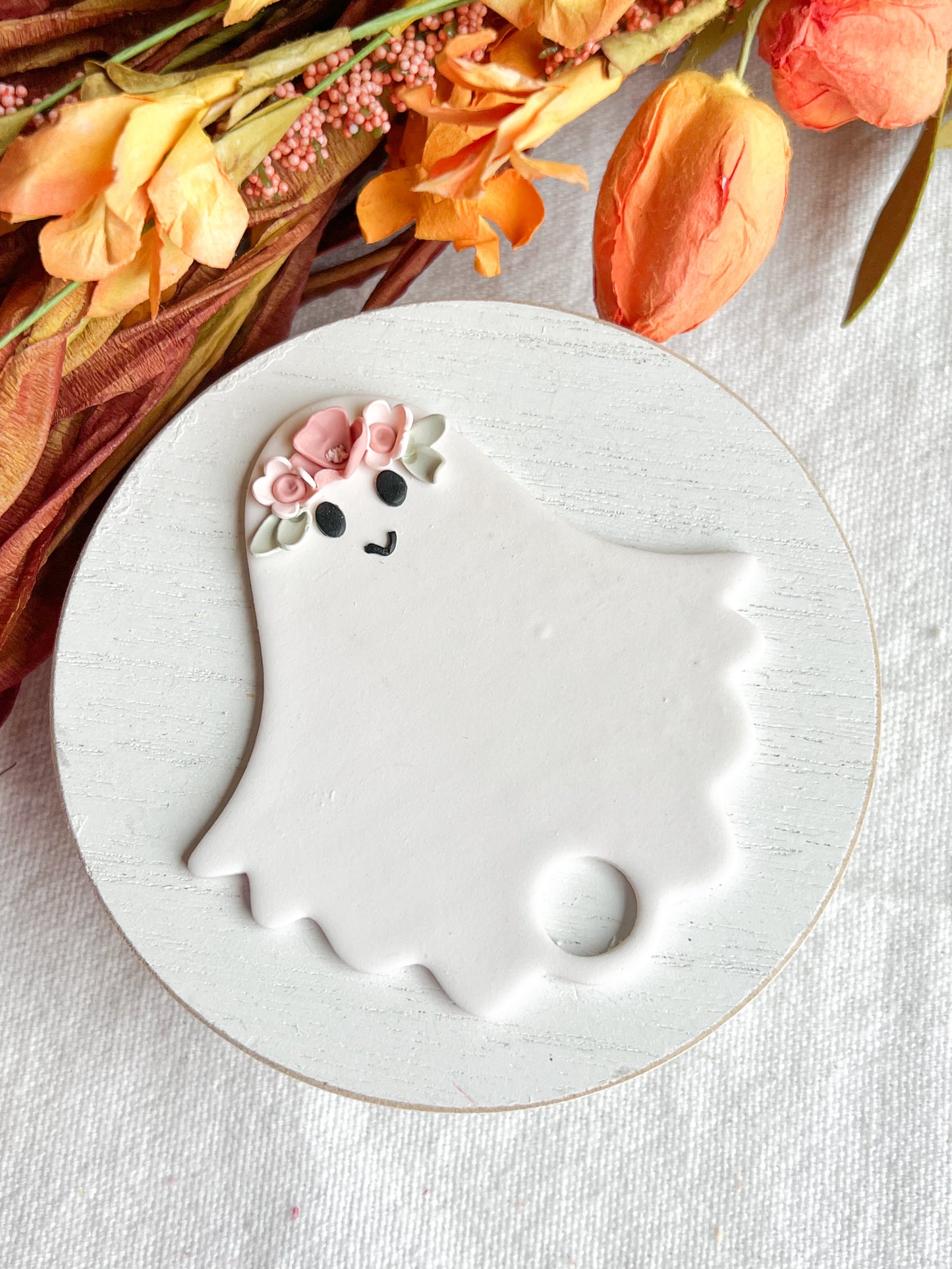 Floral Ghost Tumbler Cup Polymer Clay Tag | 40oz Stanley Accessory