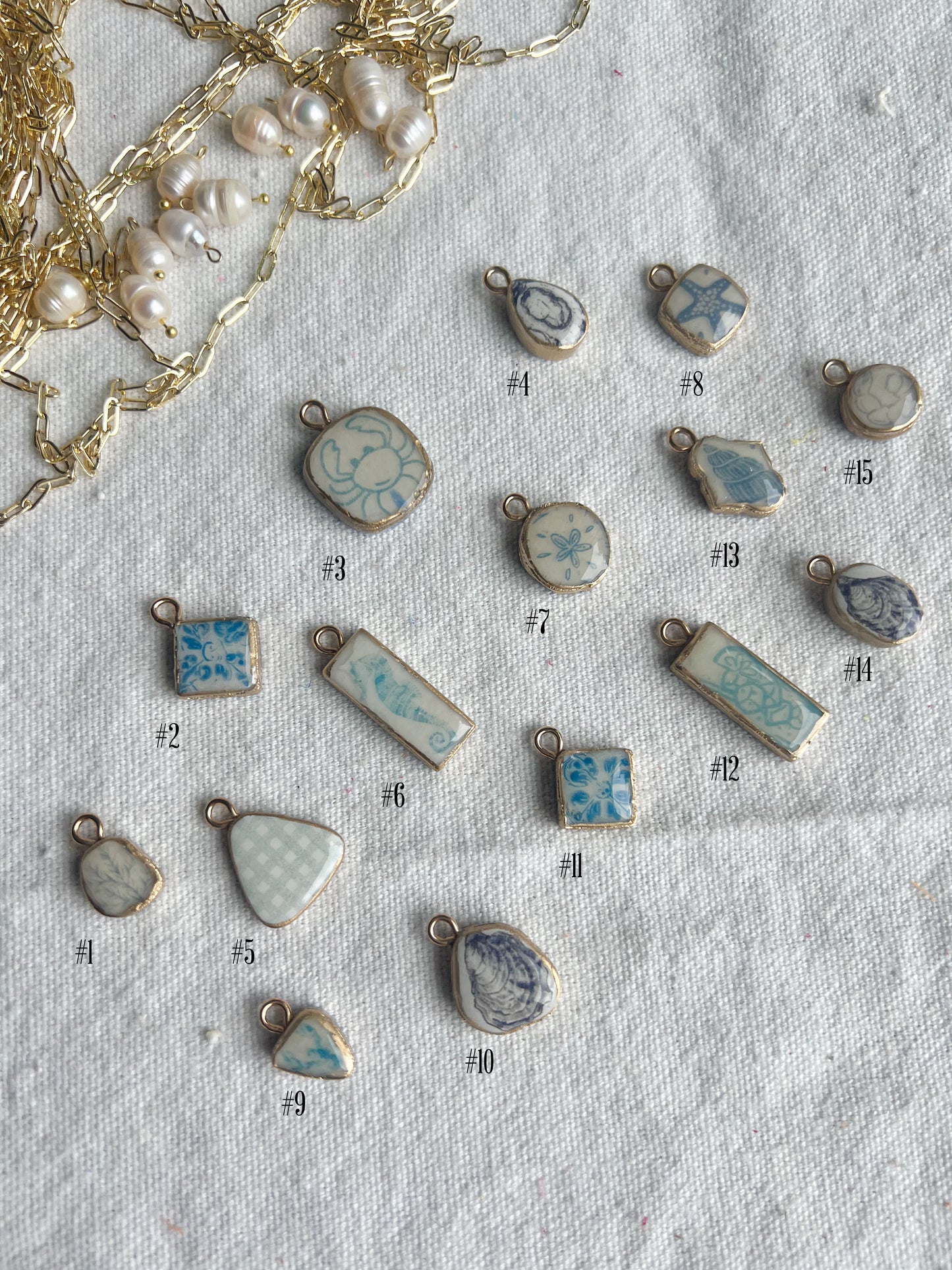 Nautical Themed Transfer Paper Designed Polymer Clay Necklace Charms (Charms Only)