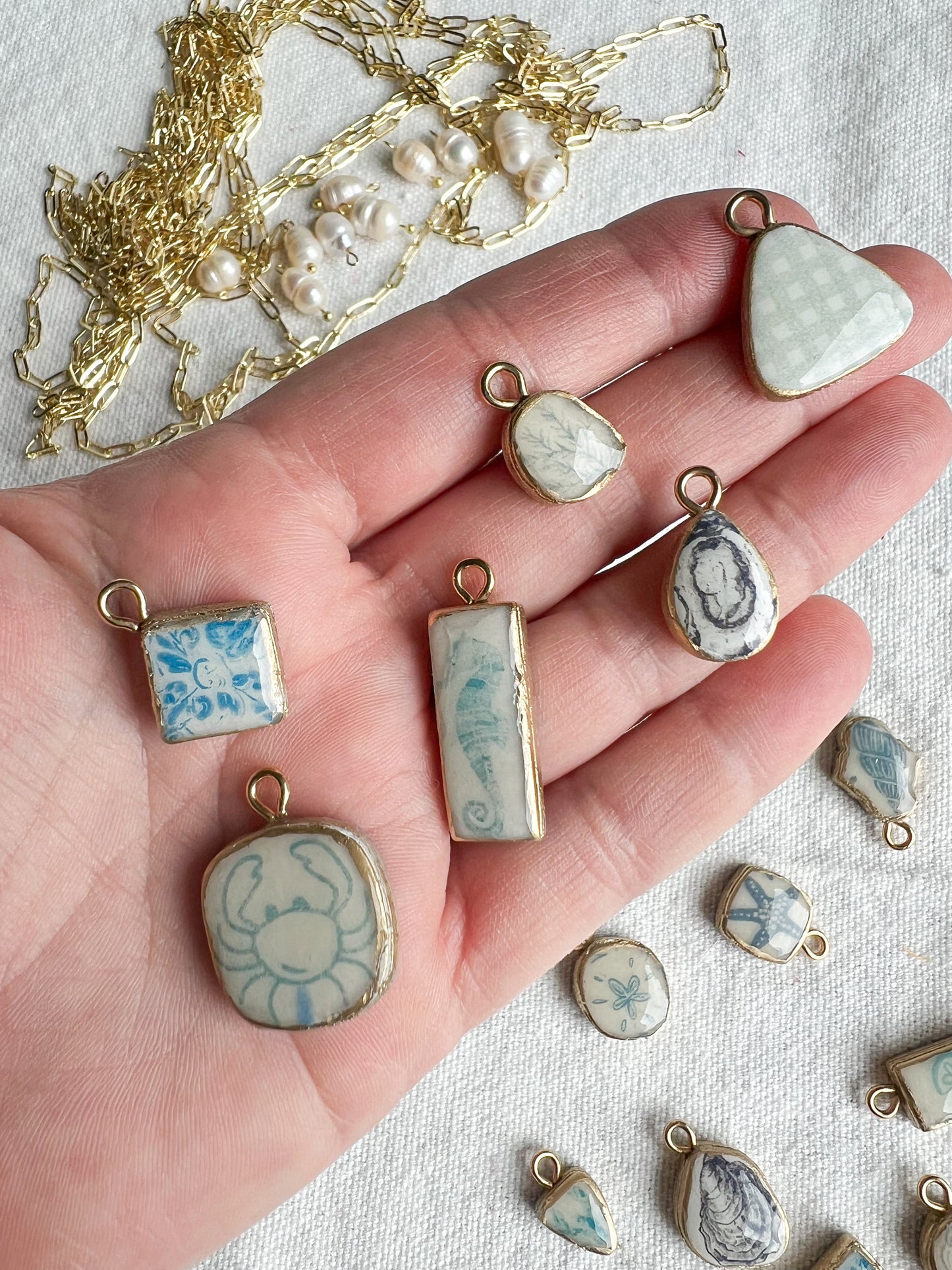 Nautical Themed Transfer Paper Designed Polymer Clay Necklace Charms (Charms Only)