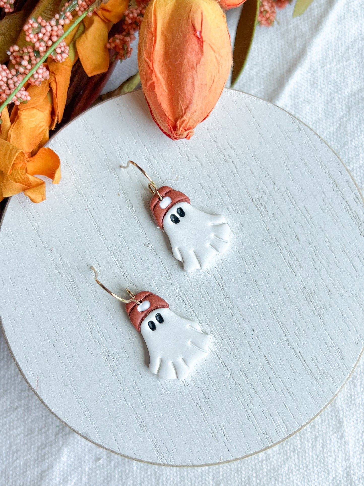 Boho Beanie Hat Ghost Polymer Clay Earrings