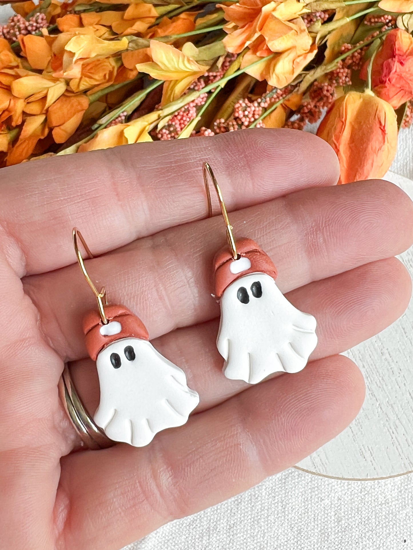 Boho Beanie Hat Ghost Polymer Clay Earrings