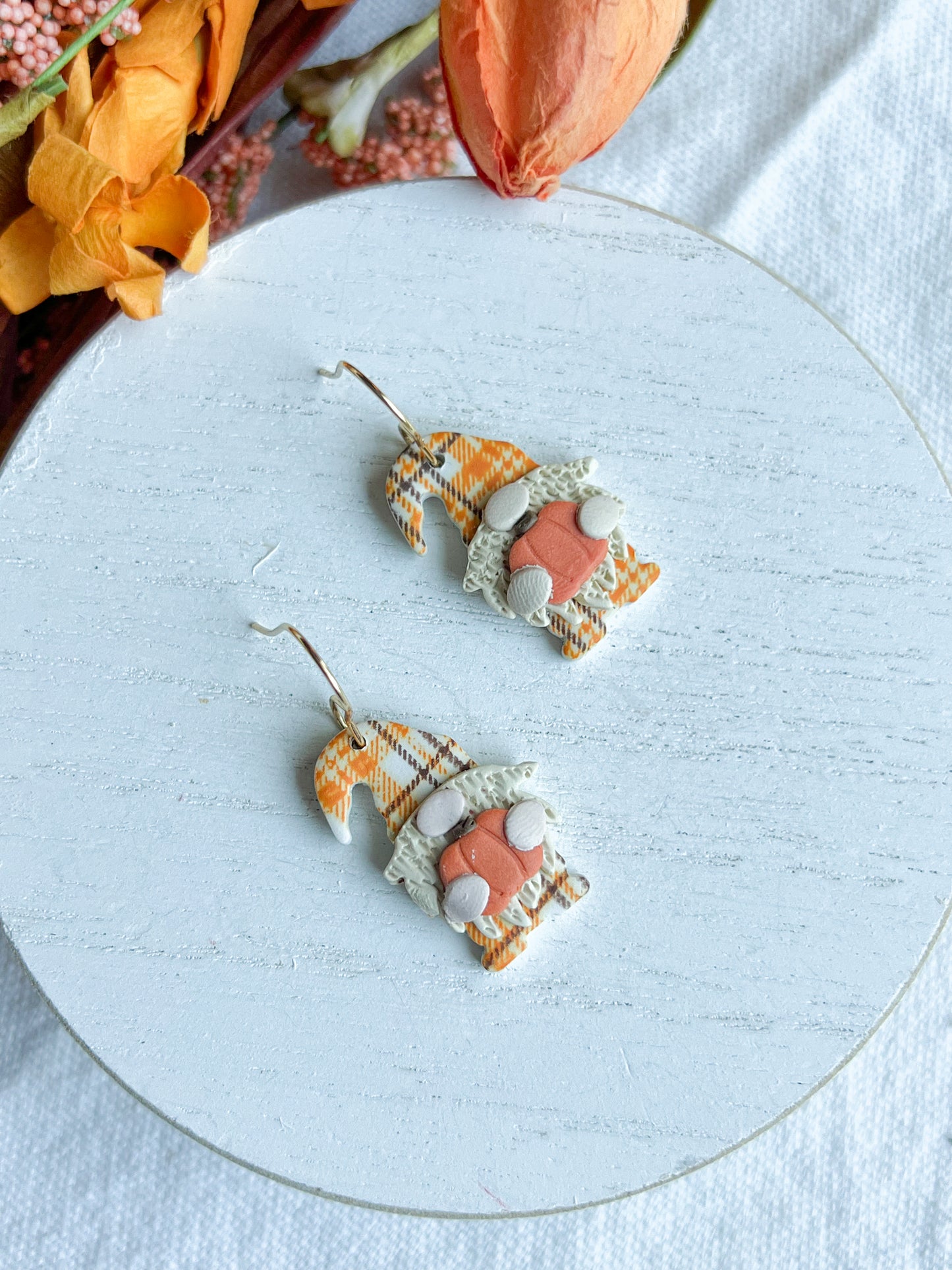 Autumn Tartan Plaid Pumpkin Gnome Dangles