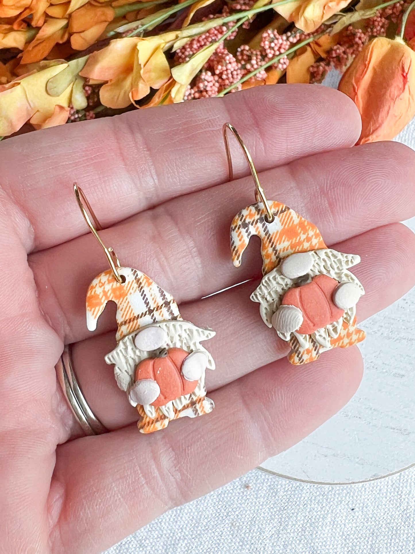 Autumn Tartan Plaid Pumpkin Gnome Dangles