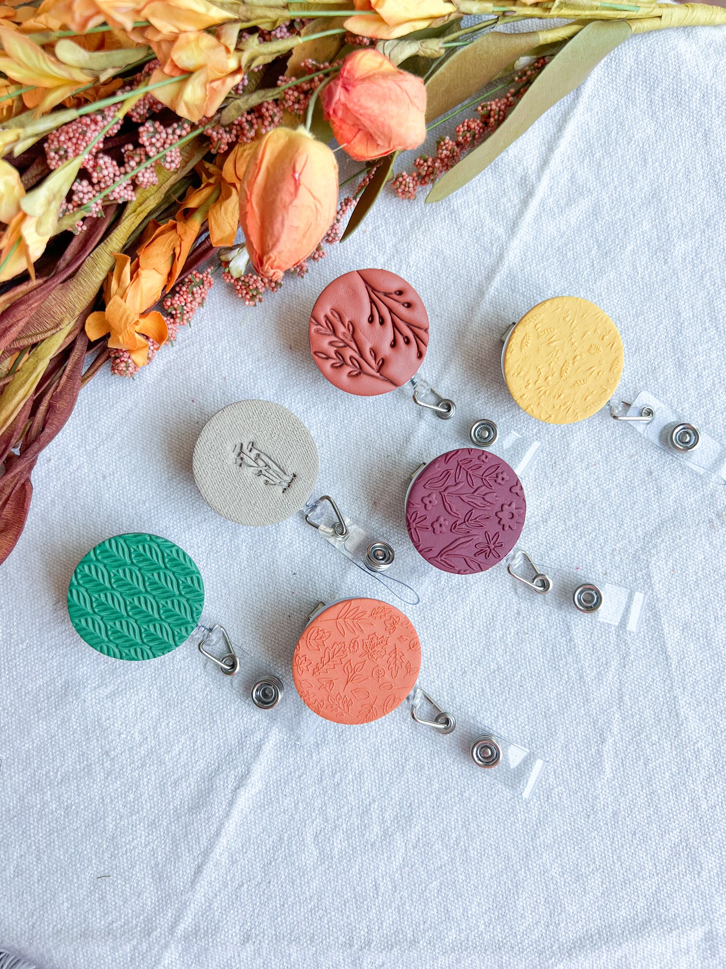 Colorful Fall Textured Polymer Clay Badges | Nurse and Teacher Retractable Badges
