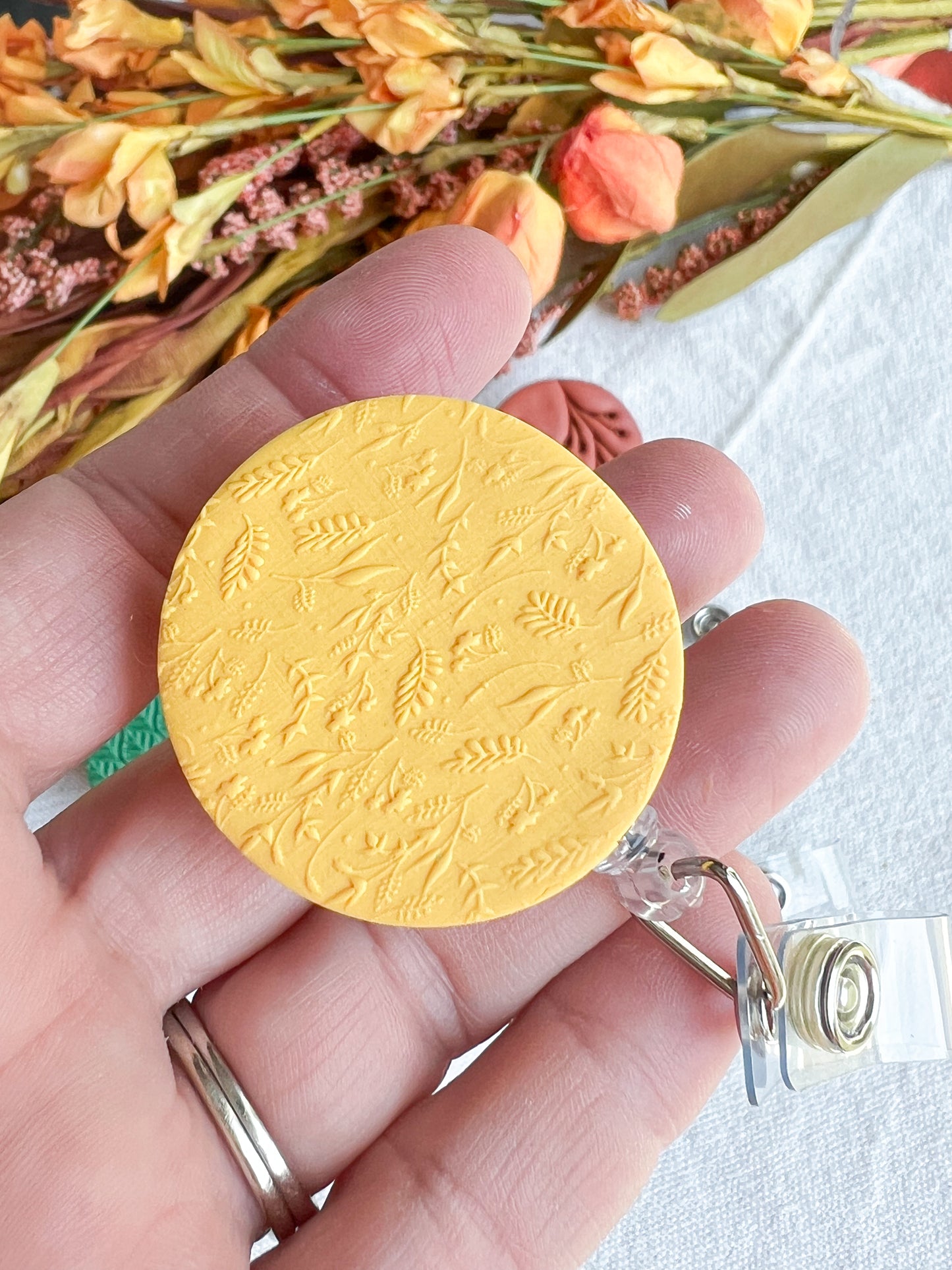 Colorful Fall Textured Polymer Clay Badges | Nurse and Teacher Retractable Badges