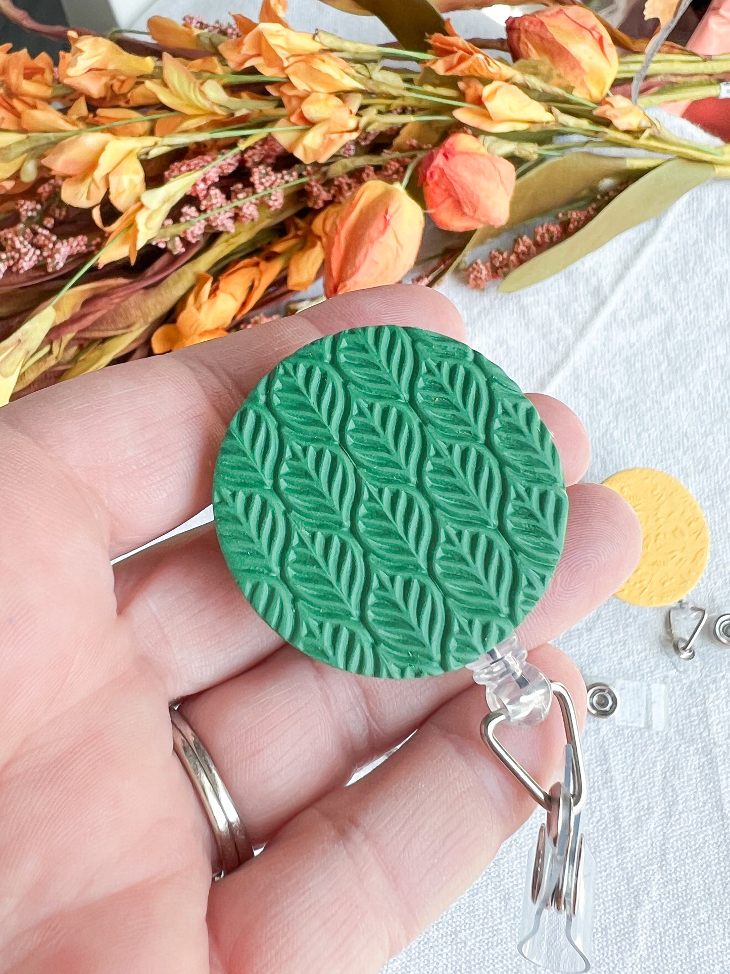Colorful Fall Textured Polymer Clay Badges | Nurse and Teacher Retractable Badges